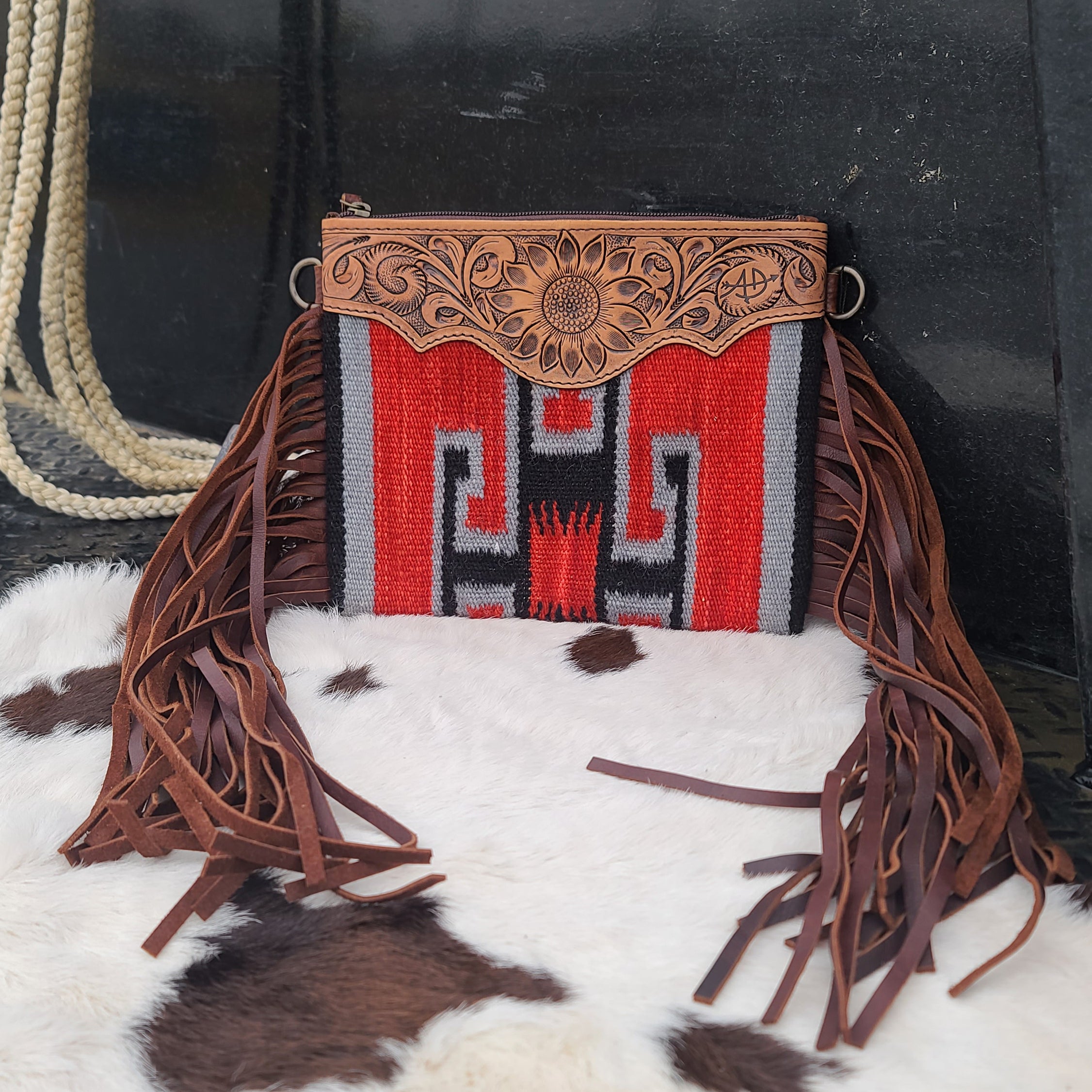 American Darling Red & Black Fringe Crossbody Bag - Stylish Boho Purse for Women, Perfect for Music Festivals, Parties & Everyday Use