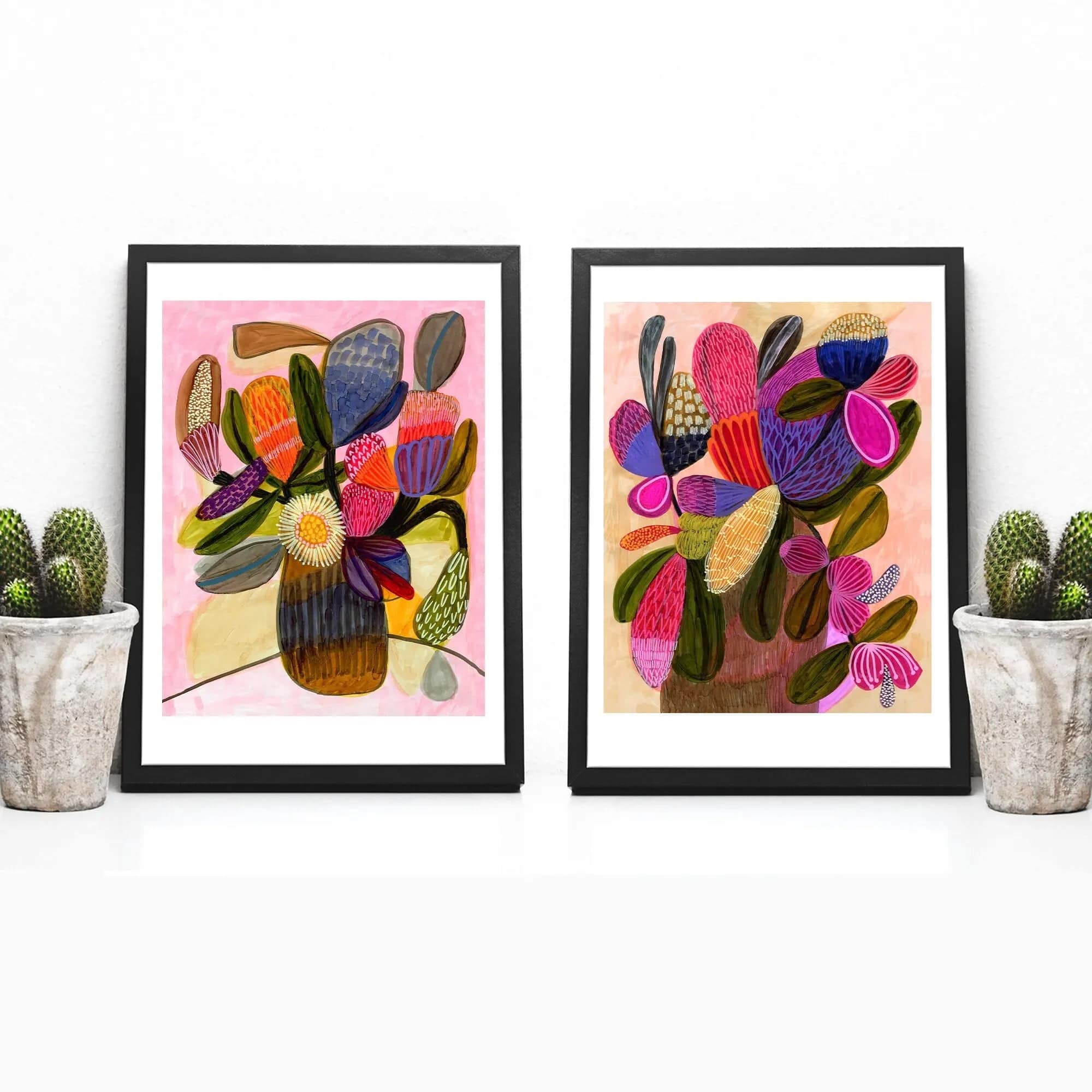 Modern Still Life Wall Art Print Set with Native Flowers - Elegant Home Decor for Living Room, Bedroom & Office