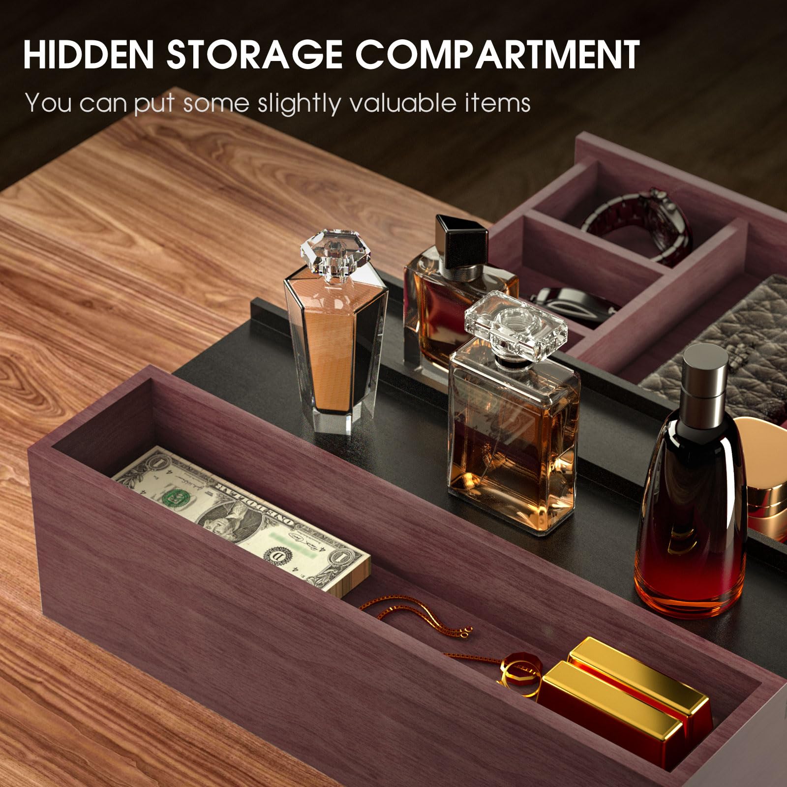 Premium 3-Tier Wooden Cologne Organizer for Men - Perfume Display Shelf with Drawer Storage, Fragrance Organization & Display Risers - Perfect Gift for Him, Dad, Husband (Burgundy Black) - Ideal for Bedroom Vanity, Bathroom Counter & Dresser Top Organization