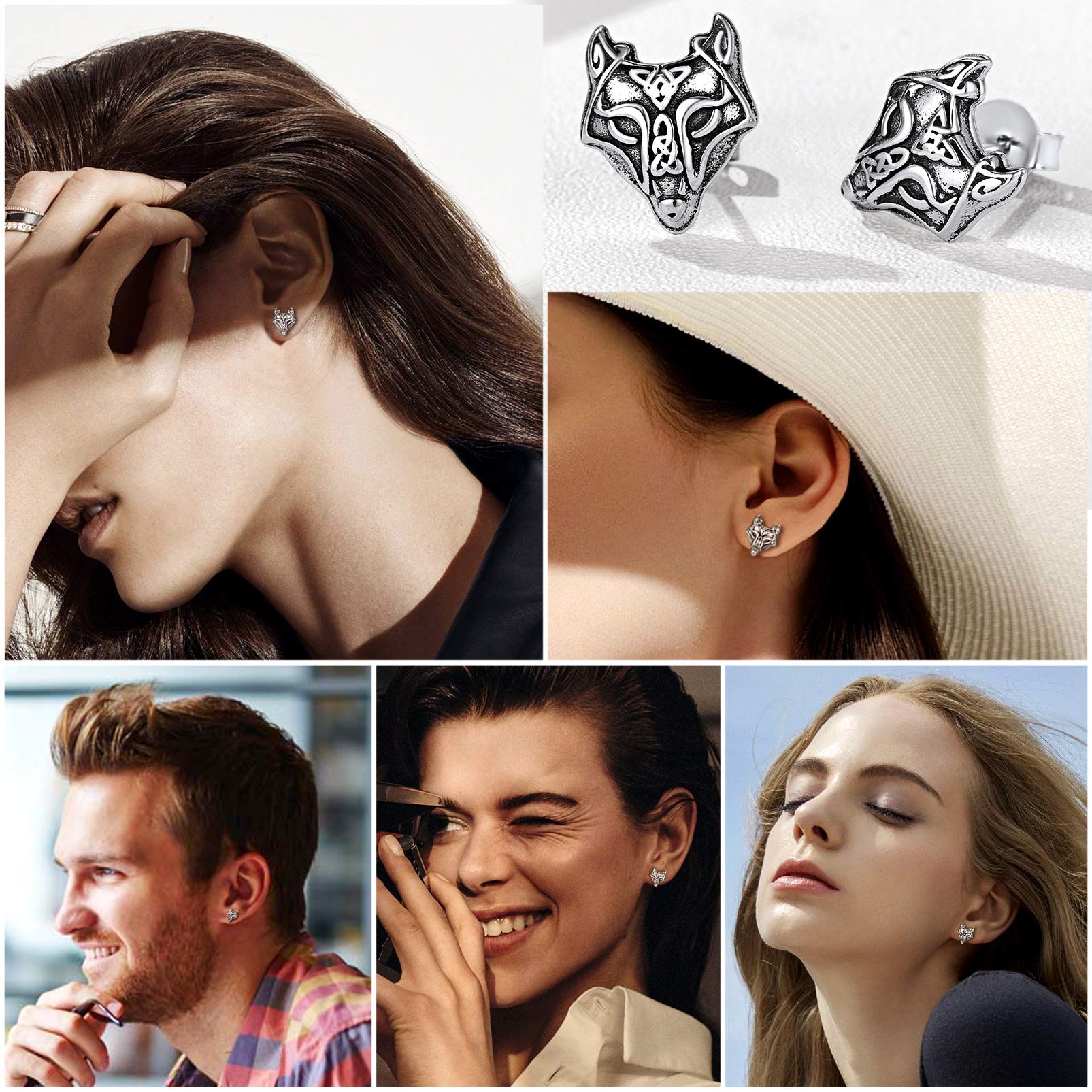 Viking Jewelry Thor's Hammer Stud Earrings - Sterling Silver Norse Wolf Head & Celtic Knot Design - Unisex Viking Jewelry for Men & Women - Perfect for Cosplay, Historical Reenactments & Norse Fashion