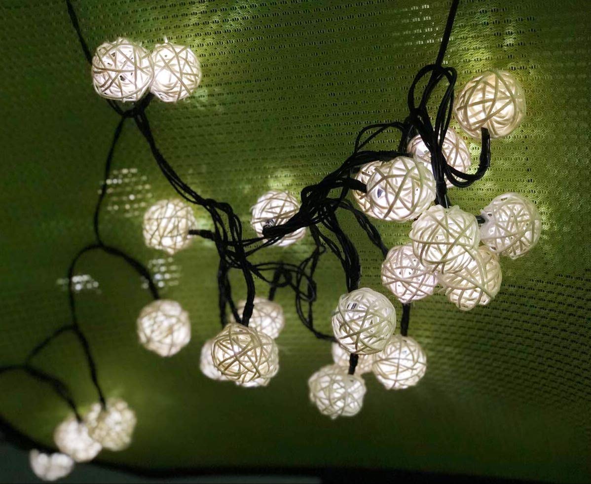 Solar Powered Fairy String Lights - 20FT 30LED Waterproof Rattan Ball Lights for Outdoor Garden, Indoor Christmas Party Decor | Perfect for Patio, Wedding, Backyard, Holiday & Home Decoration (White)