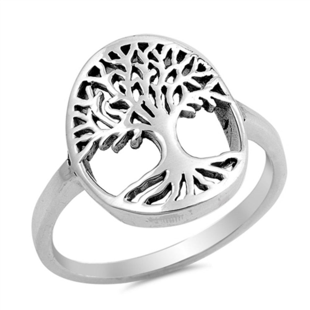 17mm Oval Oxidized Tree of Life Ring - Solid 925 Sterling Silver Jewelry for Women, Boho Chic Spiritual Gift for Birthday, Anniversary & Everyday Wear