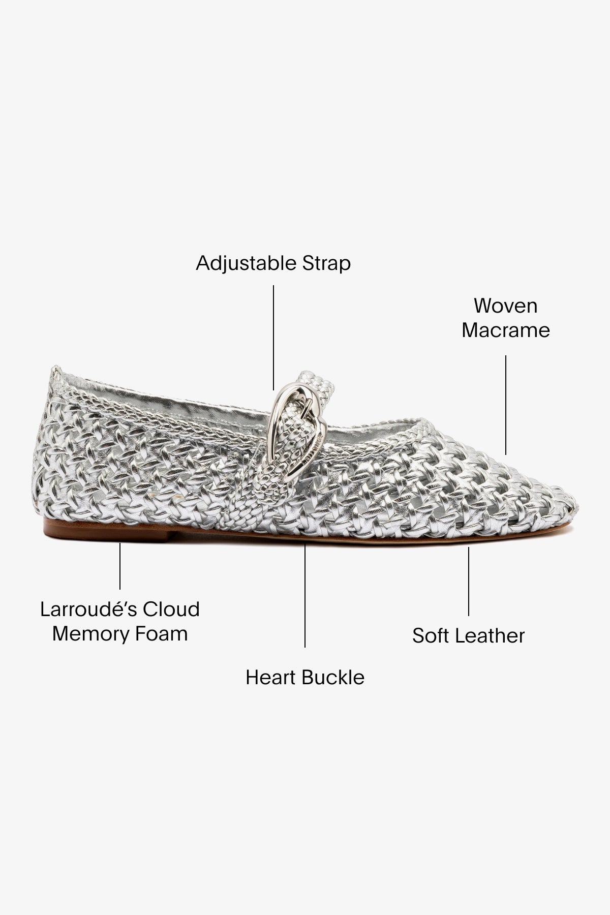 Verona Macrame Ballet Flat Shoes for Women - Silver Metallic Leather Comfortable Slip-On Loafers | Perfect for Casual Wear, Office, and Travel