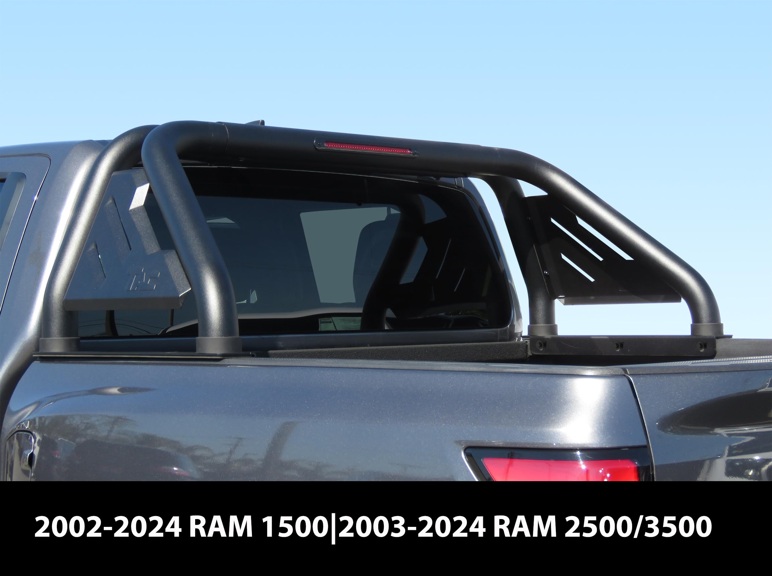 TAC T1 Roll Bar Sport Bar for 2002-2024 RAM 1500 & 2003-2024 RAM 2500/3500 Pickup Trucks | Heavy Duty Carbon Steel Construction | Matte Black Finish | Integrated LED Brake Light (Includes Mounting Plate) - Perfect for Off-Roading, Truck Customization & Enhanced Safety