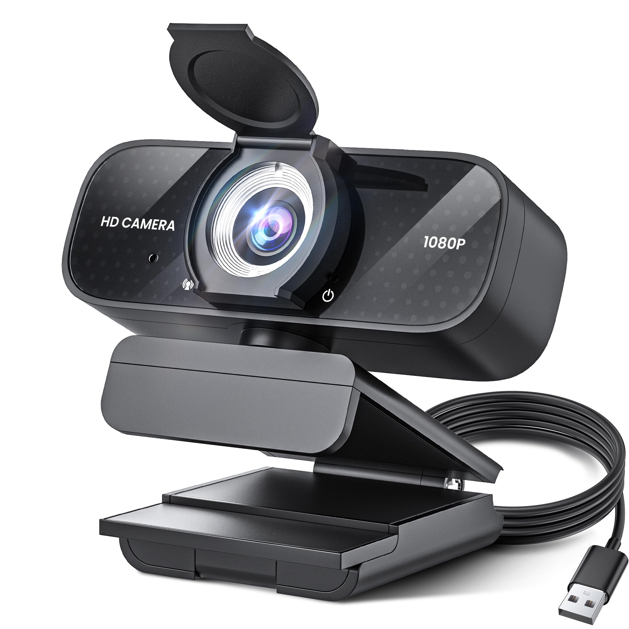 1080P Full HD Webcam with Built-in Microphone & Rotatable Tripod - Wide Angle Camera with Privacy Cover for PC/Laptop (Silver) - Perfect for Video Conferencing, Online Classes & Streaming