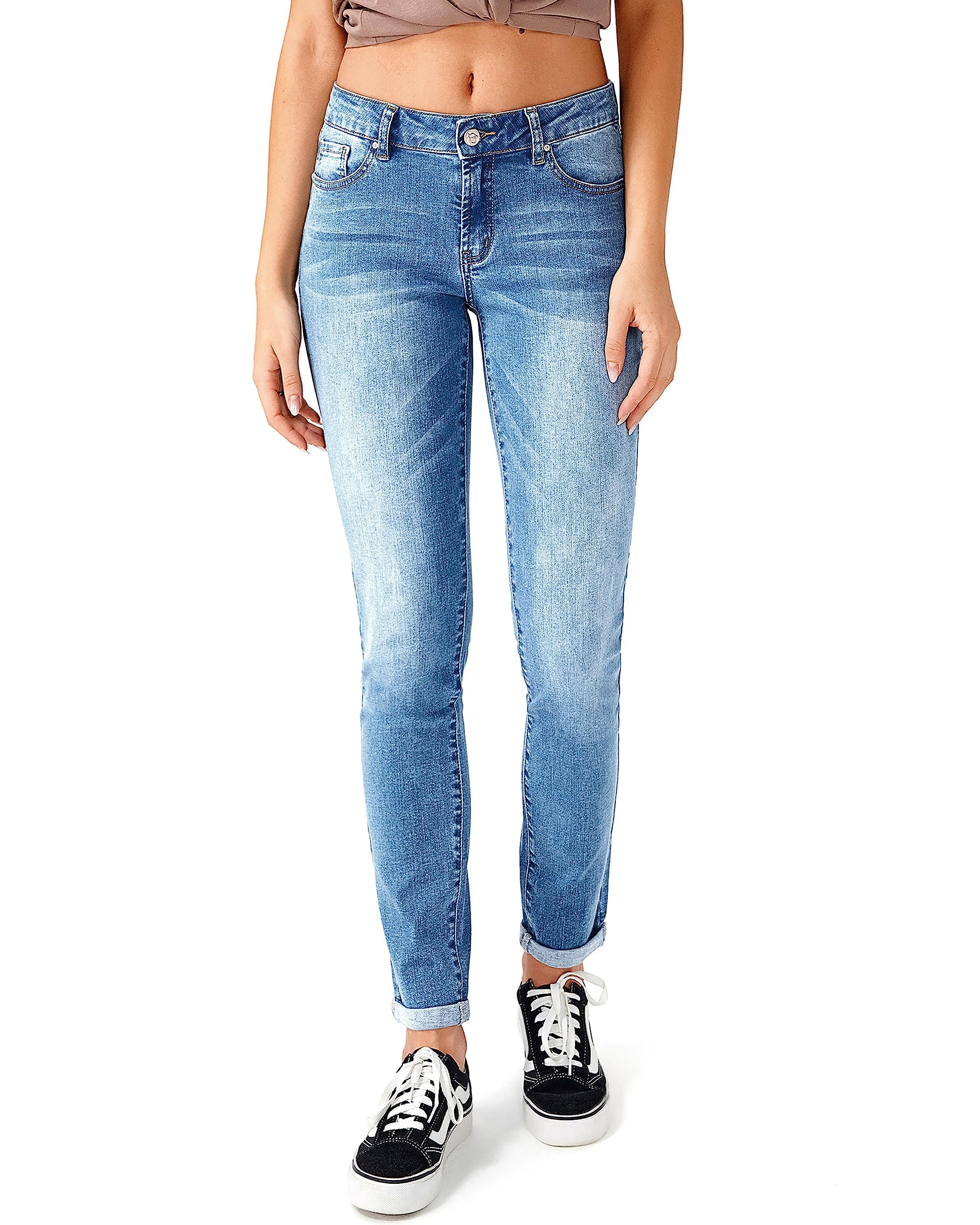 RHODANTHE Women's Ripped Boyfriend Jeans - Stretch Skinny Distressed Denim with Holes | Trendy Straight Leg Jeans for Casual Outfits & Streetwear Fashion