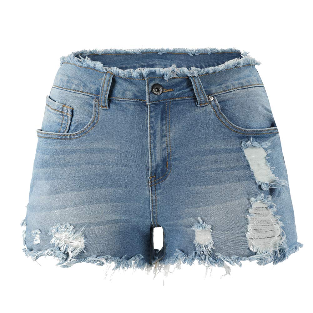 THUNDER STAR Women's Ripped Jean Shorts - Mid Rise Stretchy Denim Shorts with Frayed Raw Hem | Perfect for Summer Outfits, Casual Wear & Street Style Fashion