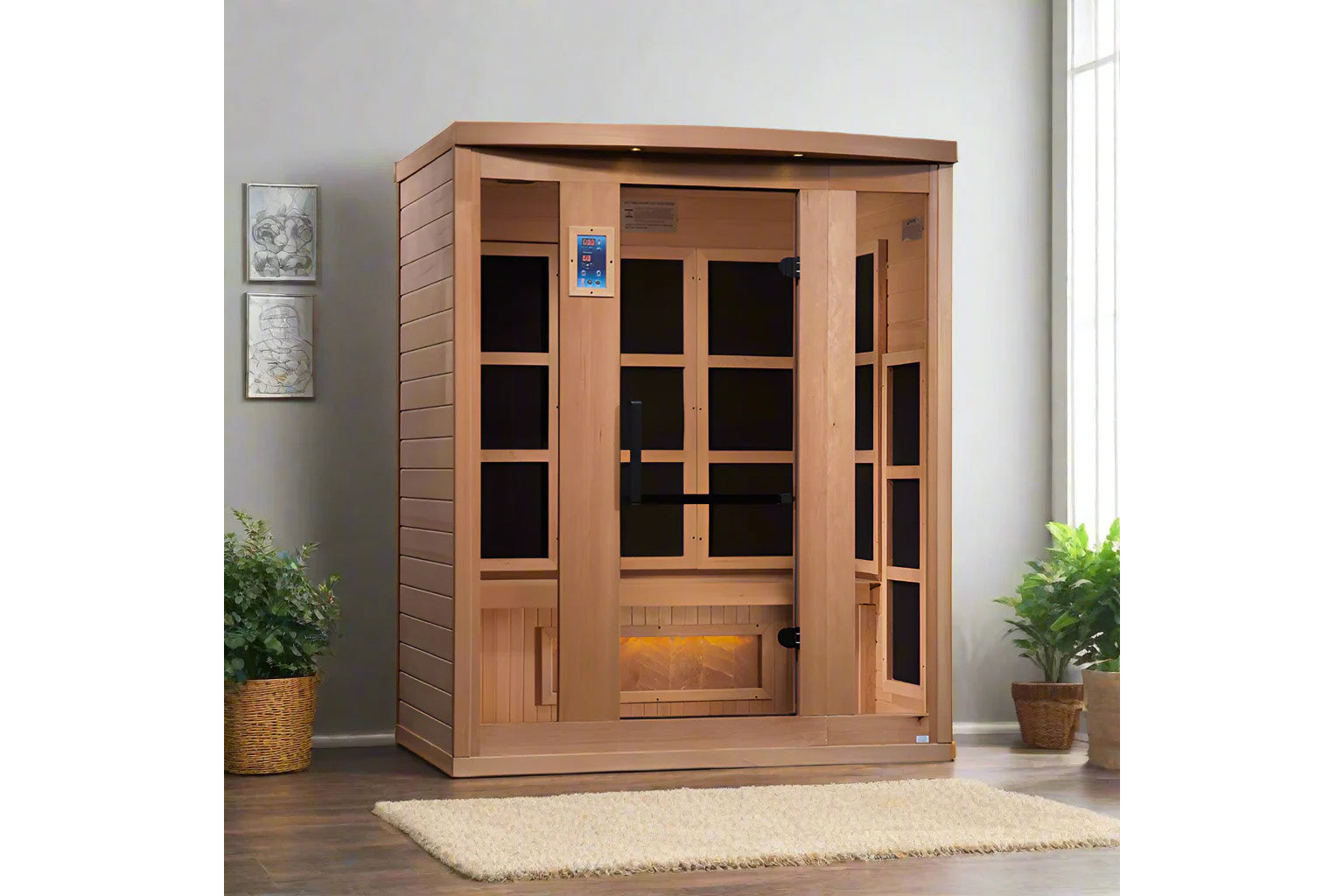 Golden Designs 3 Person Full Spectrum Near Zero EMF FAR Infrared Sauna with Himalayan Salt Bar - Home Spa, Detox & Relaxation Therapy for Wellness Enthusiasts