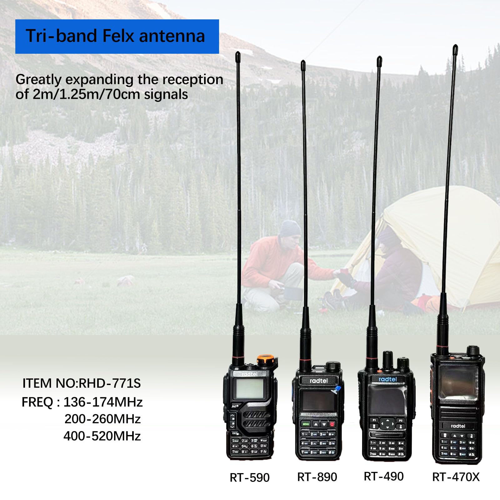 Radtel Tri-Band Flex Antenna RHD-771S 144/220/430MHz 35cm/13.7inch SMA Female Foldable Soft Antenna for Baofeng Radtel RT-900 RT-470X RT-890 RT-730 RT-4D RT-860 - Perfect for Hiking, Camping, and Emergency Communication