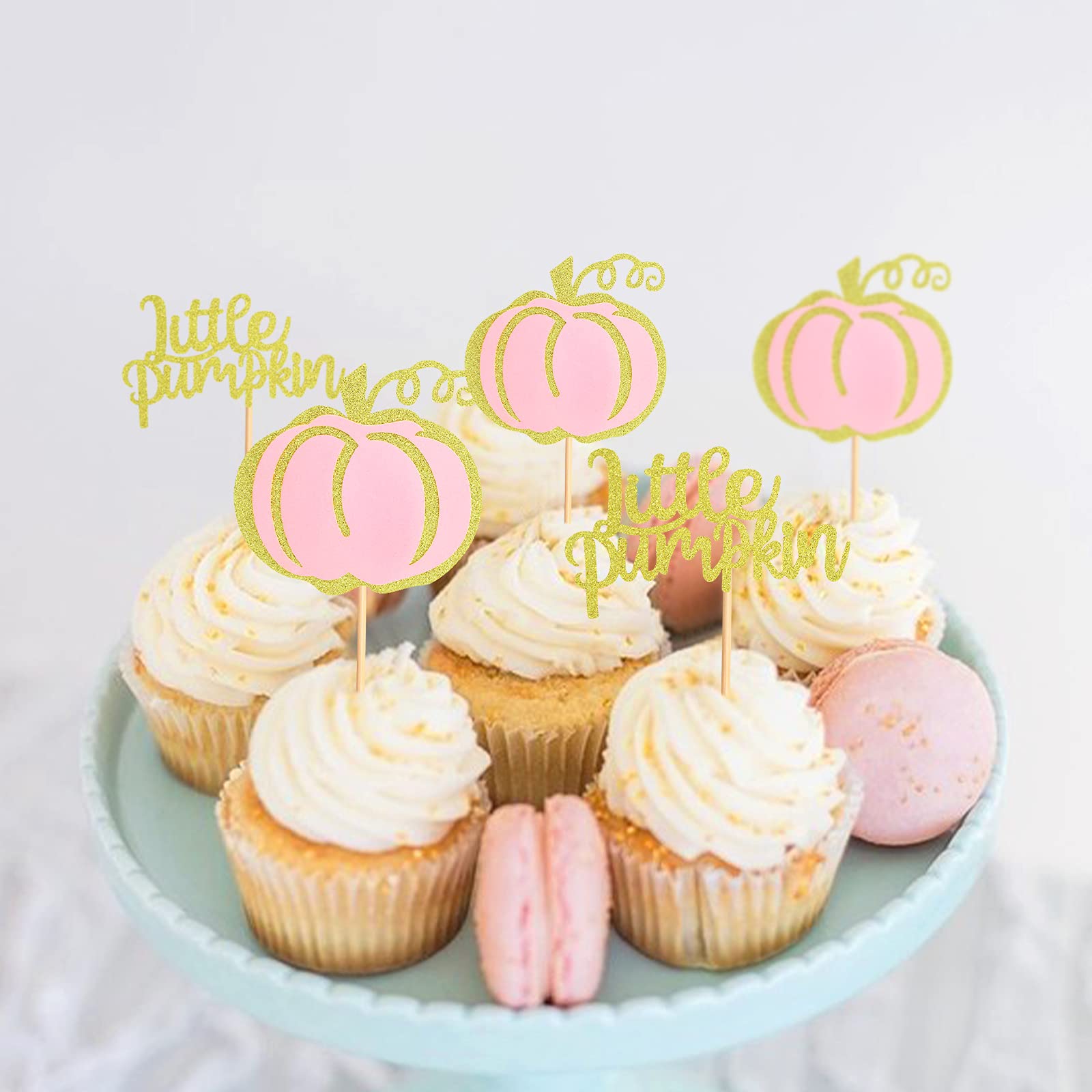 24 Pack Pink Pumpkin Cupcake Toppers - Adorable Baby Shower Decorations, Birthday Party Supplies, Gender Reveal Cake Decor - Perfect for Halloween, Fall Celebrations & Themed Desserts