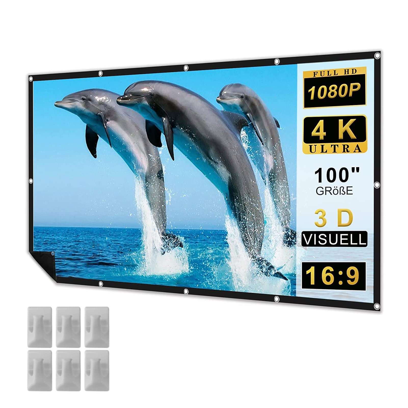100 Inch AJLDN HD 4K Projector Screen - 16:9 Wrinkle-Resistant Movie Screen for Home Theater, Office Presentations, Classroom Teaching & Outdoor Movie Nights