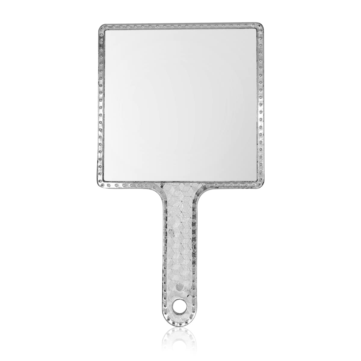 Victor Enterprises 9 Inch Hand Mirror - Silver Plastic Square Makeup Mirror with Handle | Portable Personal Mirror for Travel, Home Vanity, Salon & Makeup Application