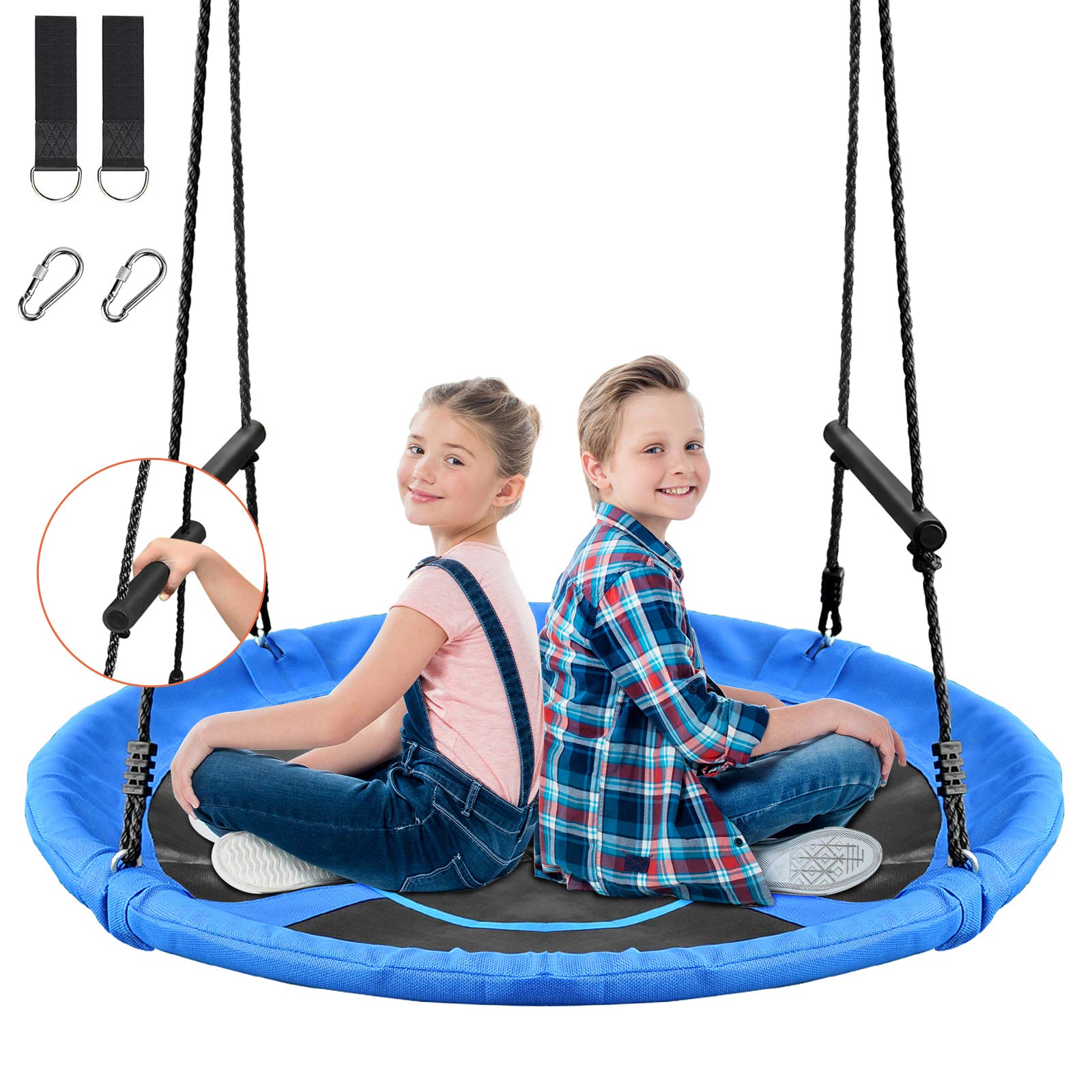 **46 Inch Saucer Tree Swing - 800 lb Weight Capacity, Waterproof Textilene Fabric & Steel Frame with Tree Strap & Carabiner - Perfect for Playground, Backyard, and Outdoor Fun - Great Gift for Kids & Families (Blue)**