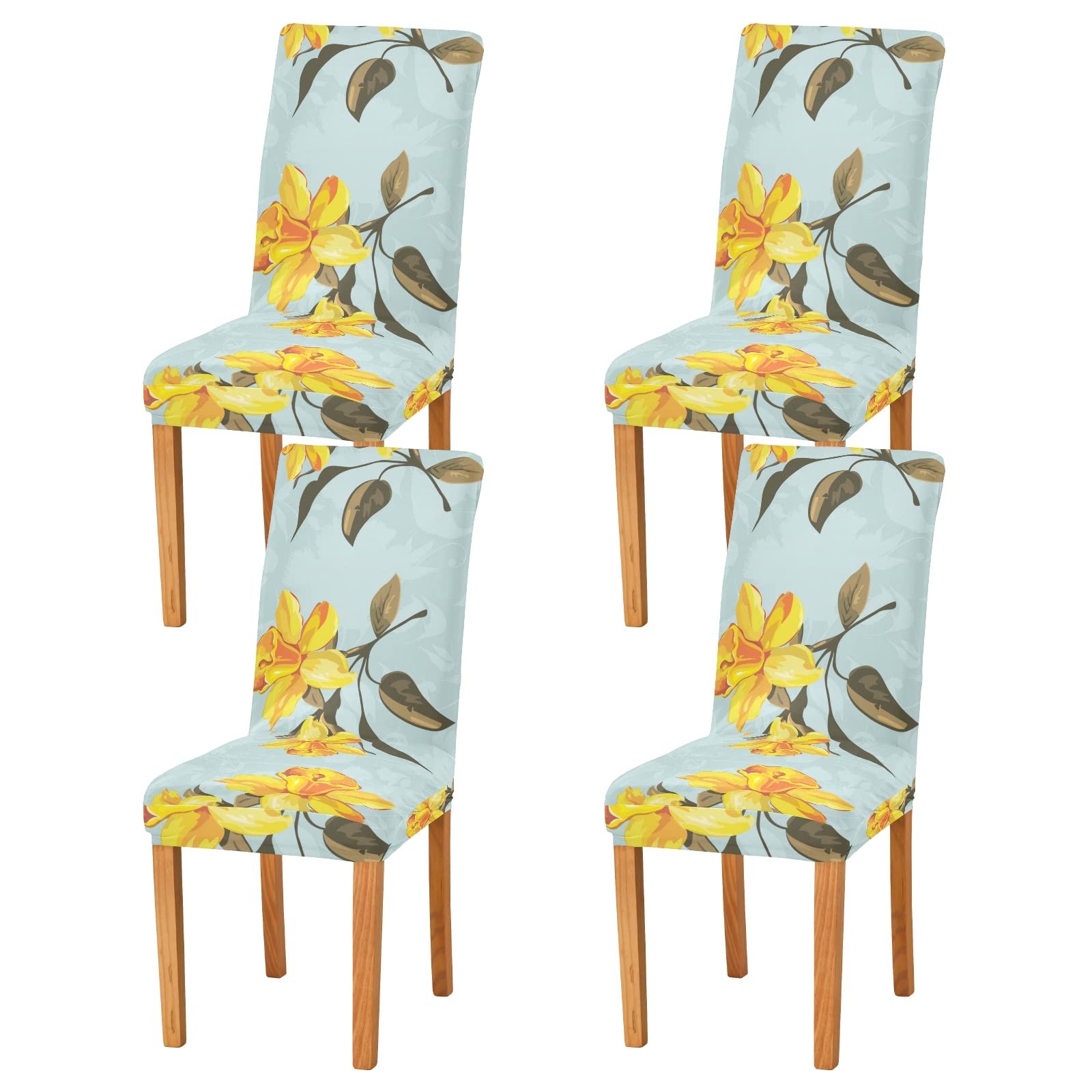Yellow Floral Dining Chair Covers Set of 2 - Washable & Stretchable Slipcovers for Dining Chairs - Perfect for Home, Restaurant, Wedding & Party Decor