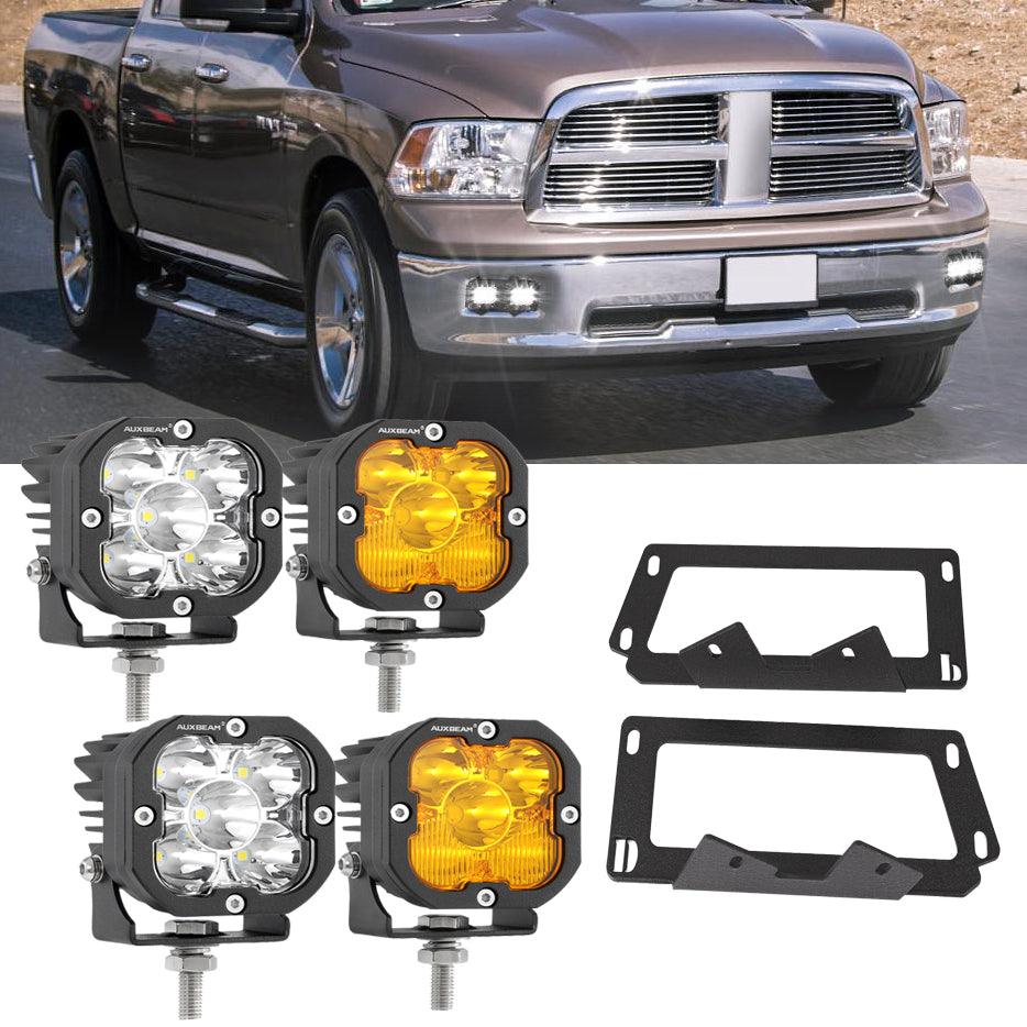 3 Inch LED Pod Lights with Amber Covers & Dual Fog Lights - Hidden Bumper Mount Bracket for 2010-2017 Dodge Ram 2500 3500 - Off-Road Lighting for Trucks, Trailers & Night Driving