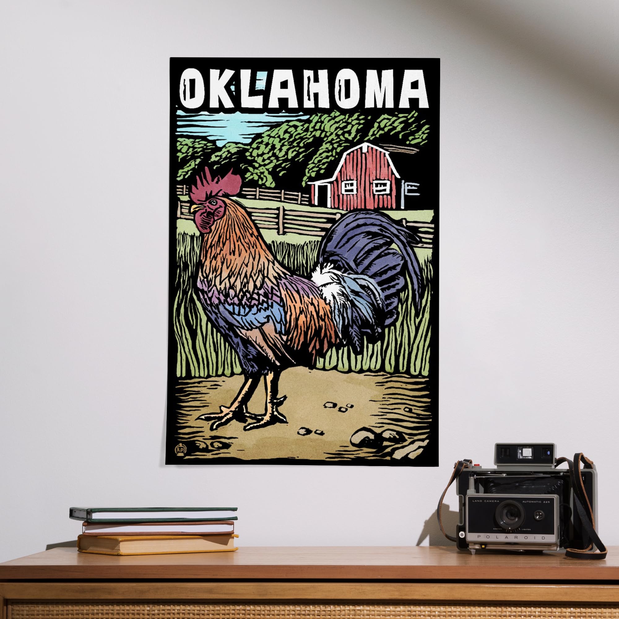 Lantern Press 16x24 Inch Giclee Art Print - Oklahoma Rooster Scratchboard Wall Decor | Farmhouse & Country Style Home Decoration