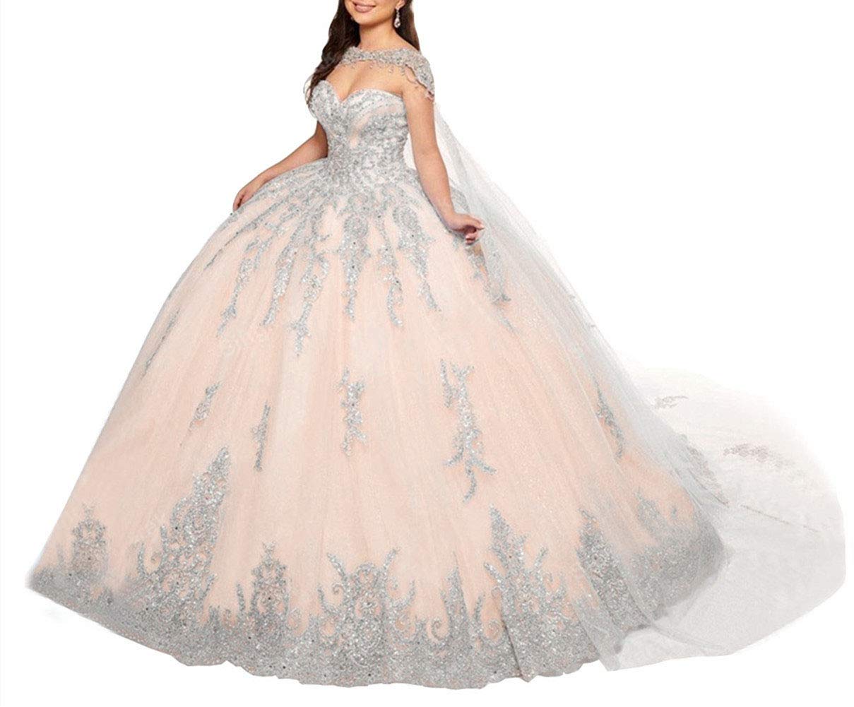 Emmani Women's Sweetheart Ball Gown Quinceanera Dress - Tulle Crystal Beaded Princess Sweet 16 Party Dress for Prom, Homecoming, Wedding & Formal Events