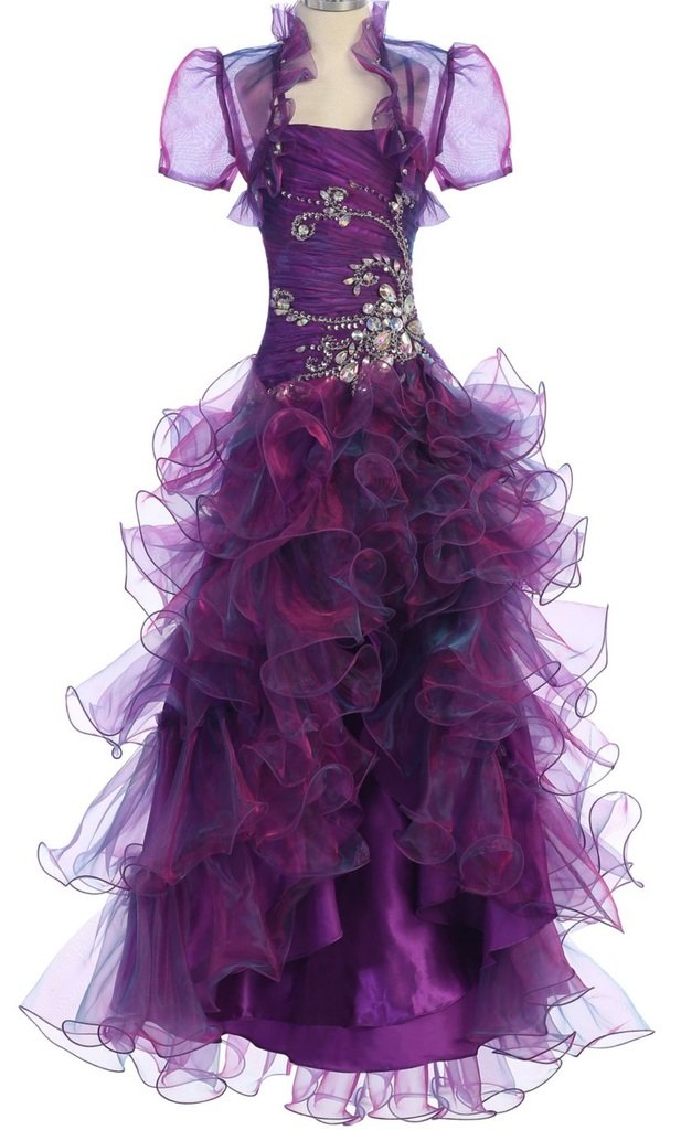 Crystal Beaded Organza Hi-Low Ruffled Flower Girl Dress for Special Occasions - Perfect for Weddings, Parties, and Pageants