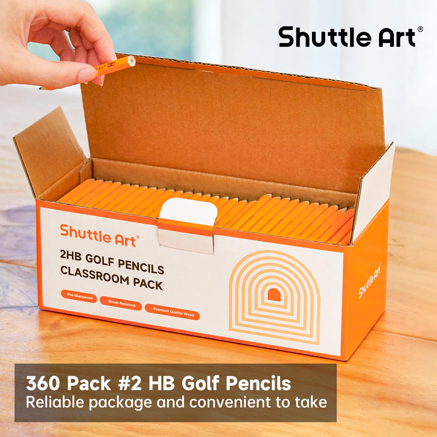Shuttle Art 360 Pack #2 HB Golf Pencils - Bulk Wood-Cased 3.5