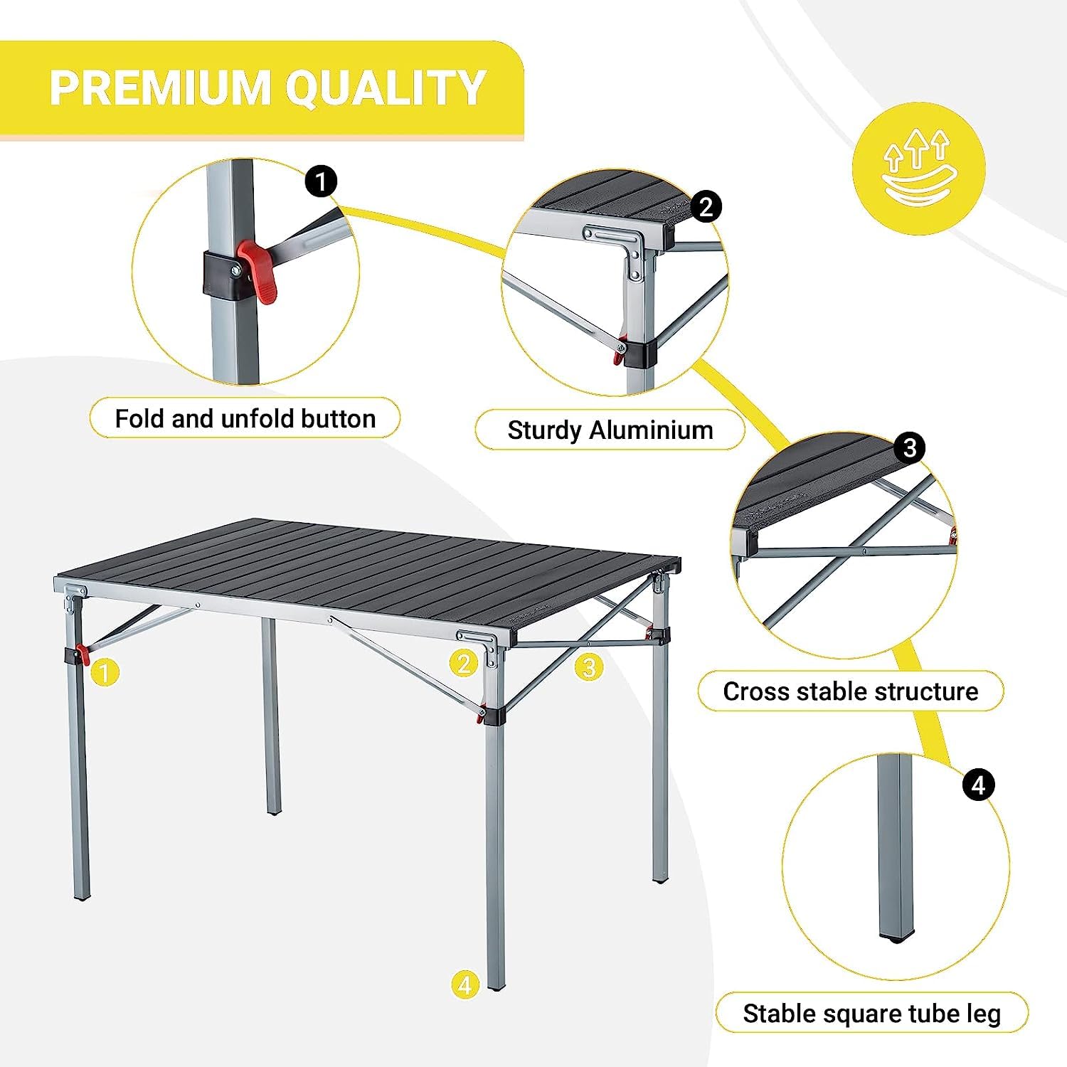 KingCamp Aluminum Folding Camp Table - Lightweight Portable Roll Up Outdoor Picnic Table for Camping, Hiking, Beach, BBQ & Tailgating - Perfect for Backyard Parties, RV Trips & Outdoor Adventures