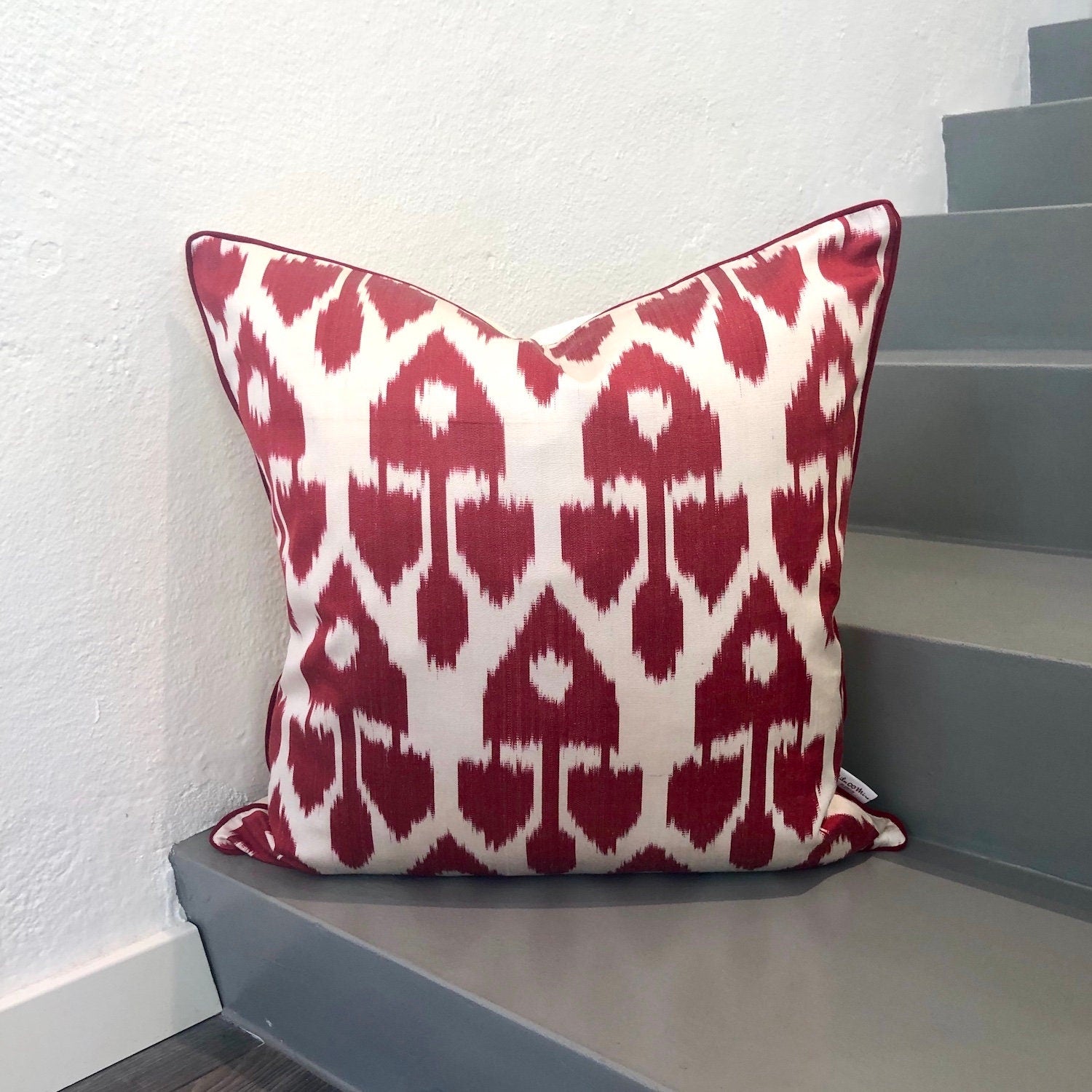 Luxury Silk Ikat Pillow Cover Cherry Blossom Design - Bohemian Home Decor for Sofa, Bed, Living Room & Nursery - Handmade Decorative Throw Cushion Cover