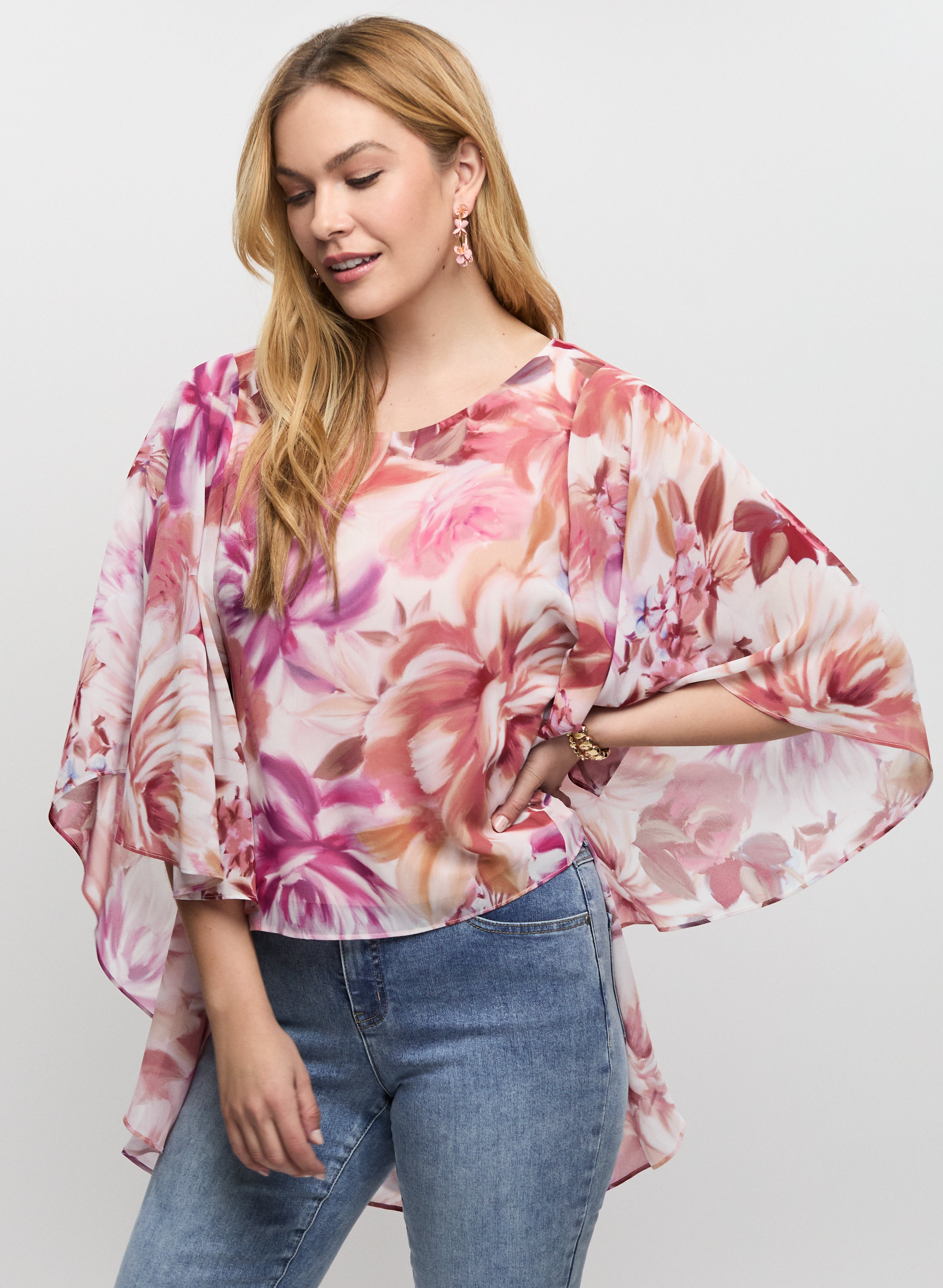 Elegant Flared Sleeve Floral Blouse for Women - Vintage Floral Print Tops - Perfect for Office, Date Night & Spring Outfits