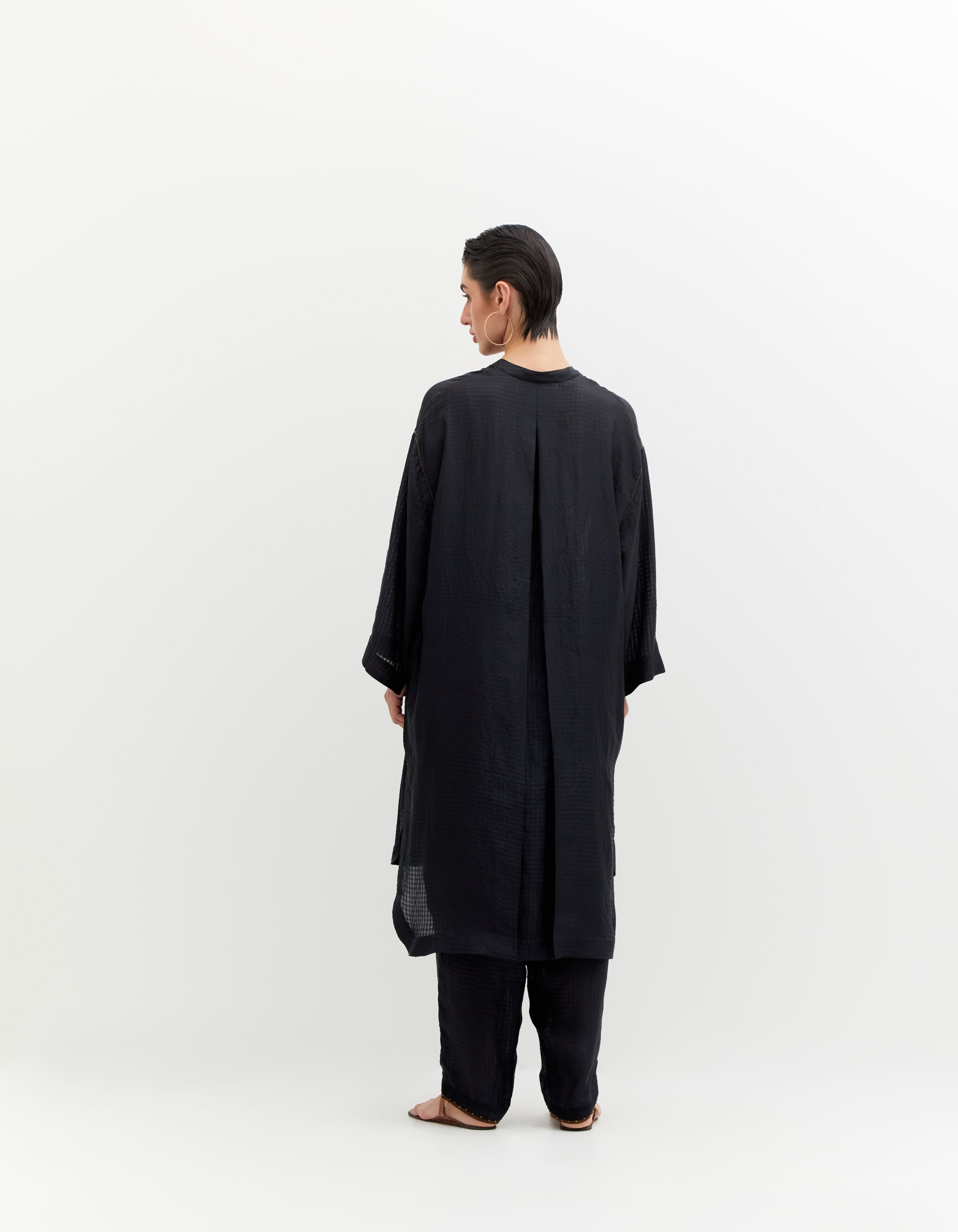 SD Firoza Kurta - Elegant Silk Check Black Indian Tunic for Women | Perfect for Festivals, Weddings & Special Occasions