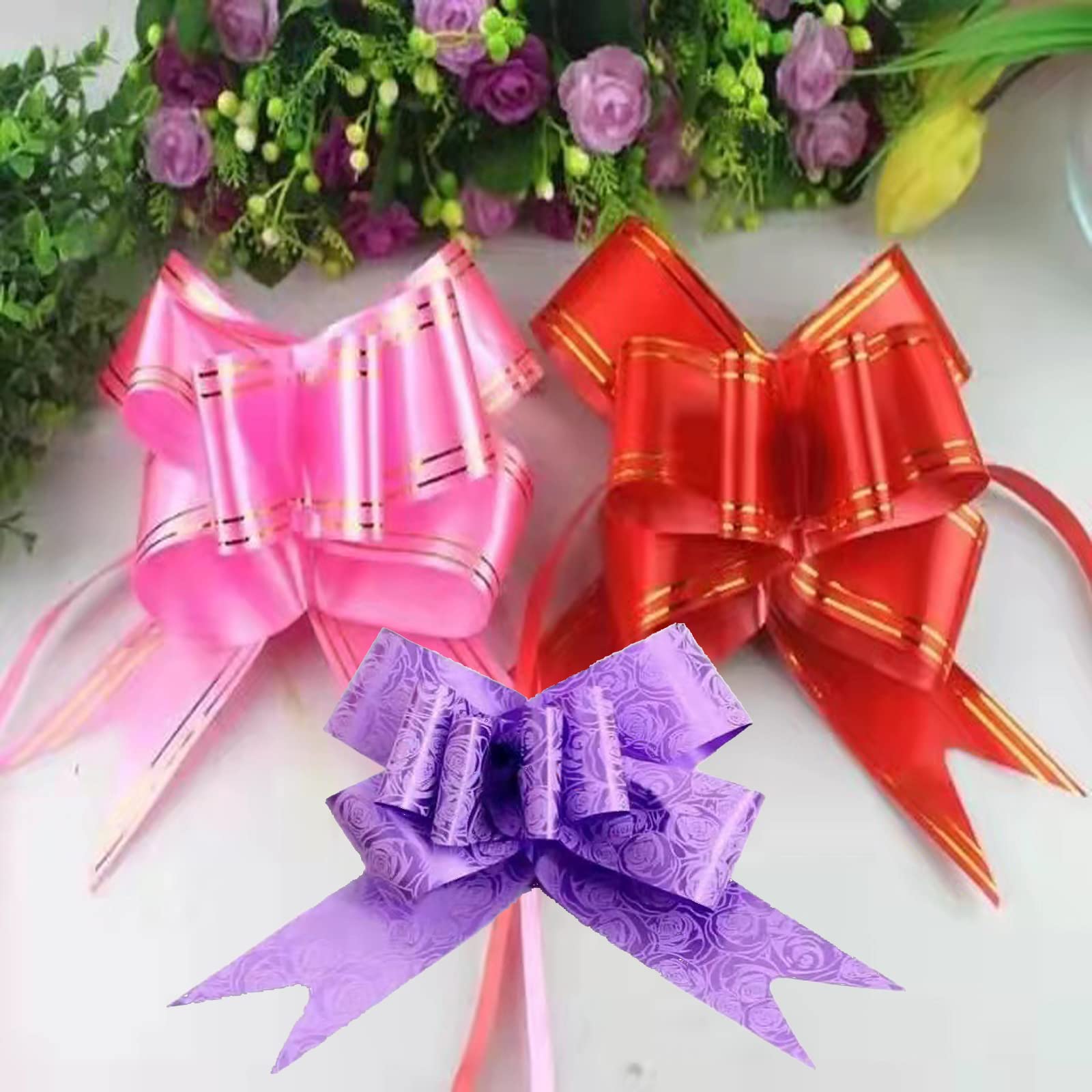 Artificial Silk Flowers with Ribbon Bows - Elegant Wedding Car Door Handle Decorations for Bridal Party, Ceremony & Special Events (Red) - Perfect for Wedding Cars, Reception Decor & Bridal Shower Accessories