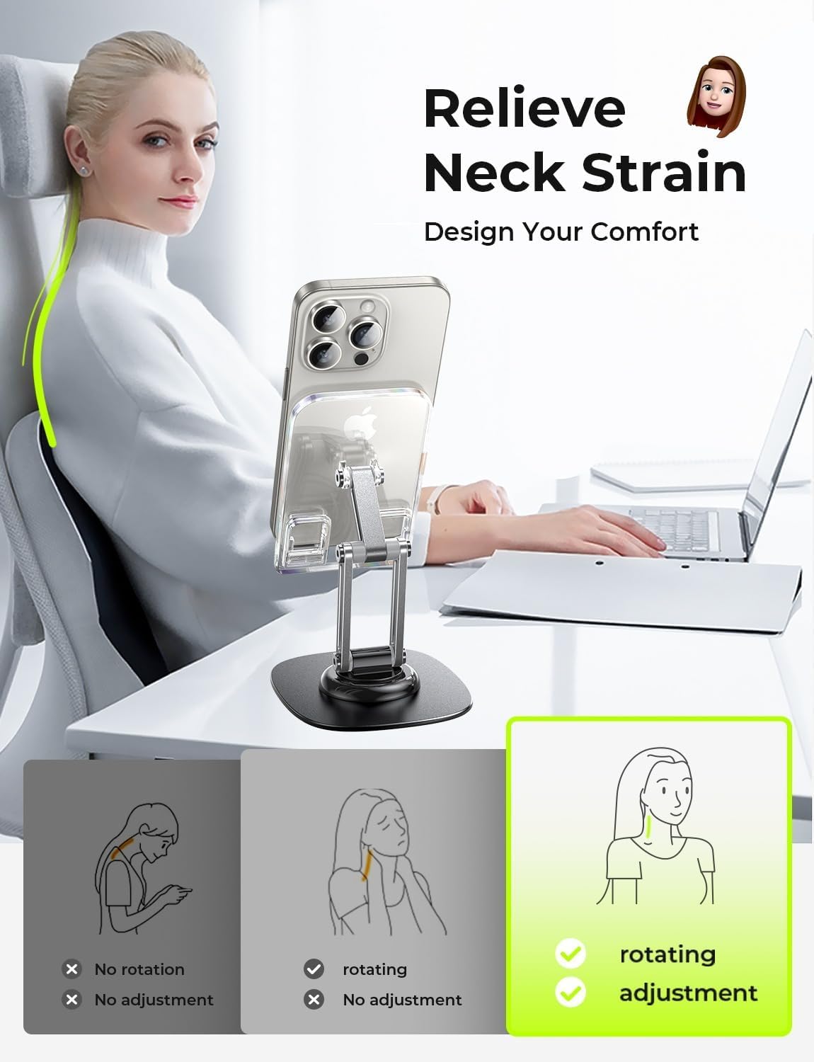LISEN Acrylic Phone Stand for Desk - Adjustable Cell Phone Holder for iPhone & Android (4-11 Inch) - Cute Office Accessories for Women, Perfect for Cubicle, Home Desk & Video Calls