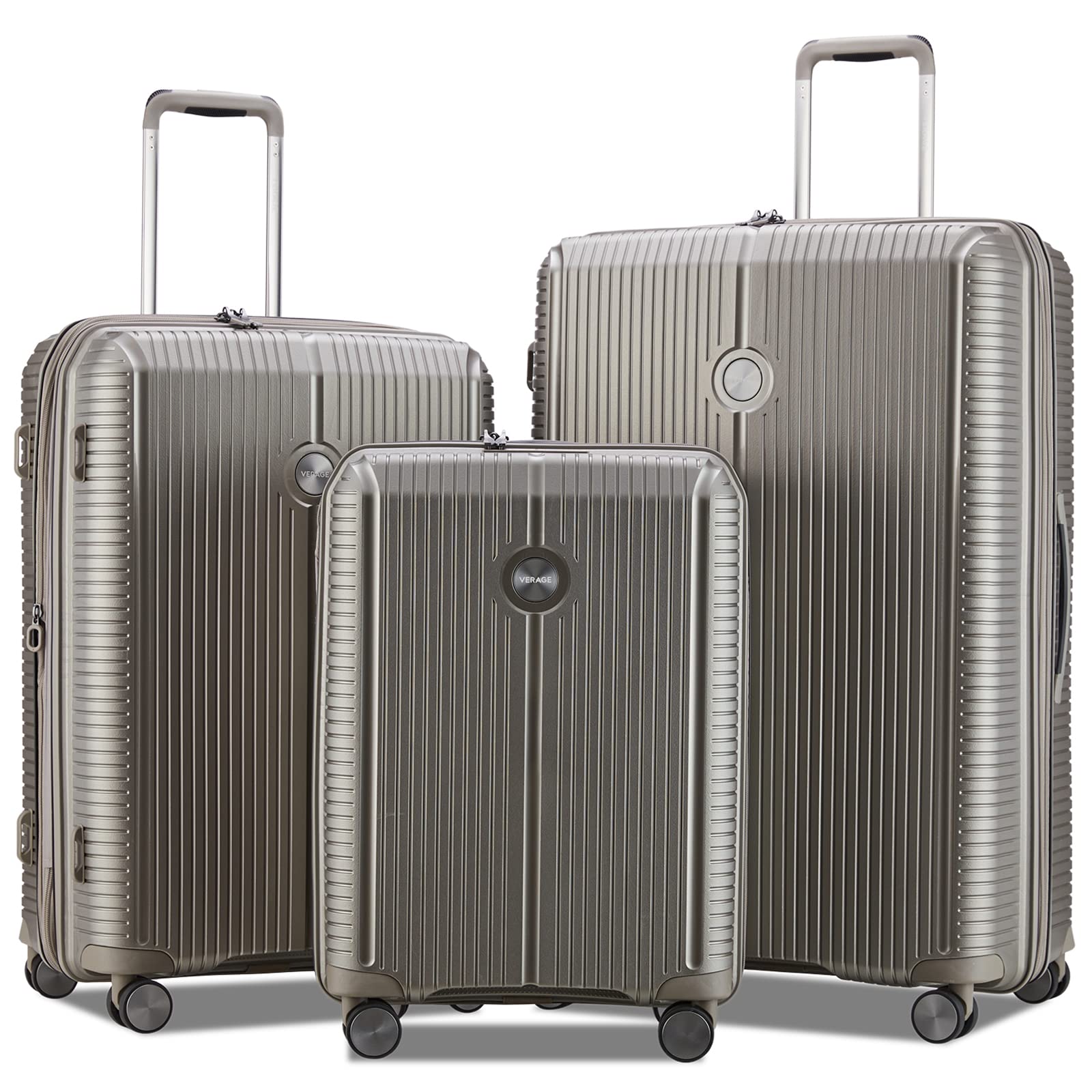 VERAGE 3-Piece Expandable Hardside Luggage Set with 360° Spinner Wheels - TSA Approved Carry-On & Checked Suitcases (20/24/28 Inch, Champagne) for Business Travel, Family Vacations & International Trips