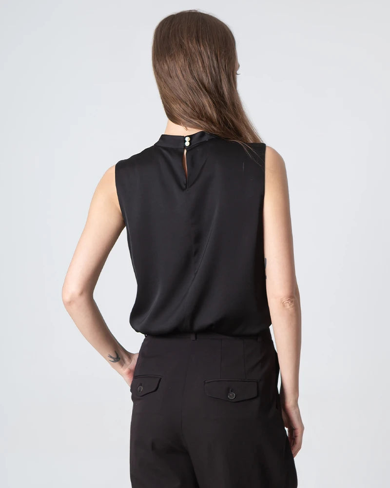 Elegant V-Neck Tie Front Sleeveless Silk Blouse for Women - Perfect for Office Wear, Date Night & Special Occasions
