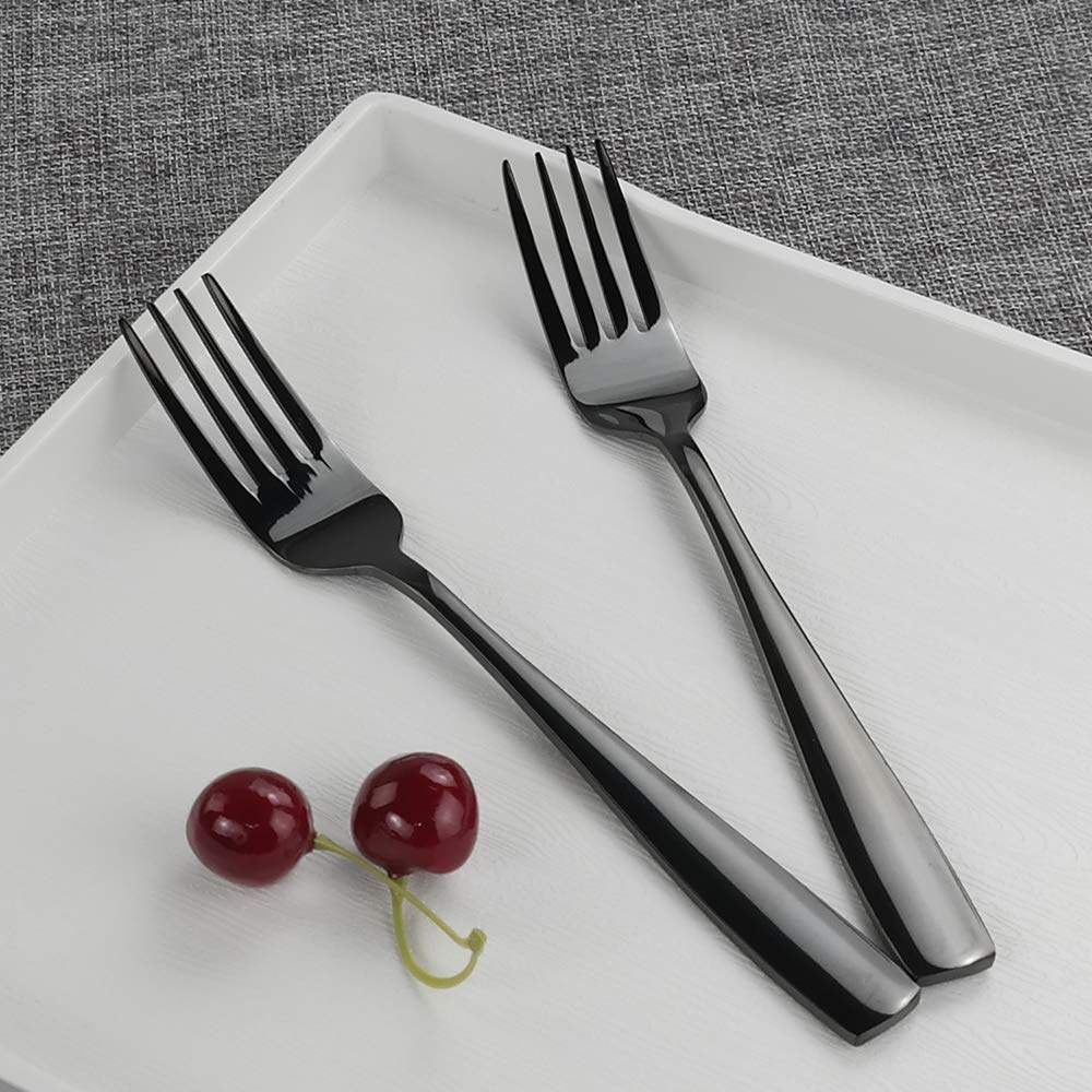 16-Piece Mirror Finish Black Stainless Steel Dinner Forks Set - 8.07 Inch Elegant Cutlery Forks for Fine Dining, Restaurants, Weddings & Home Entertaining