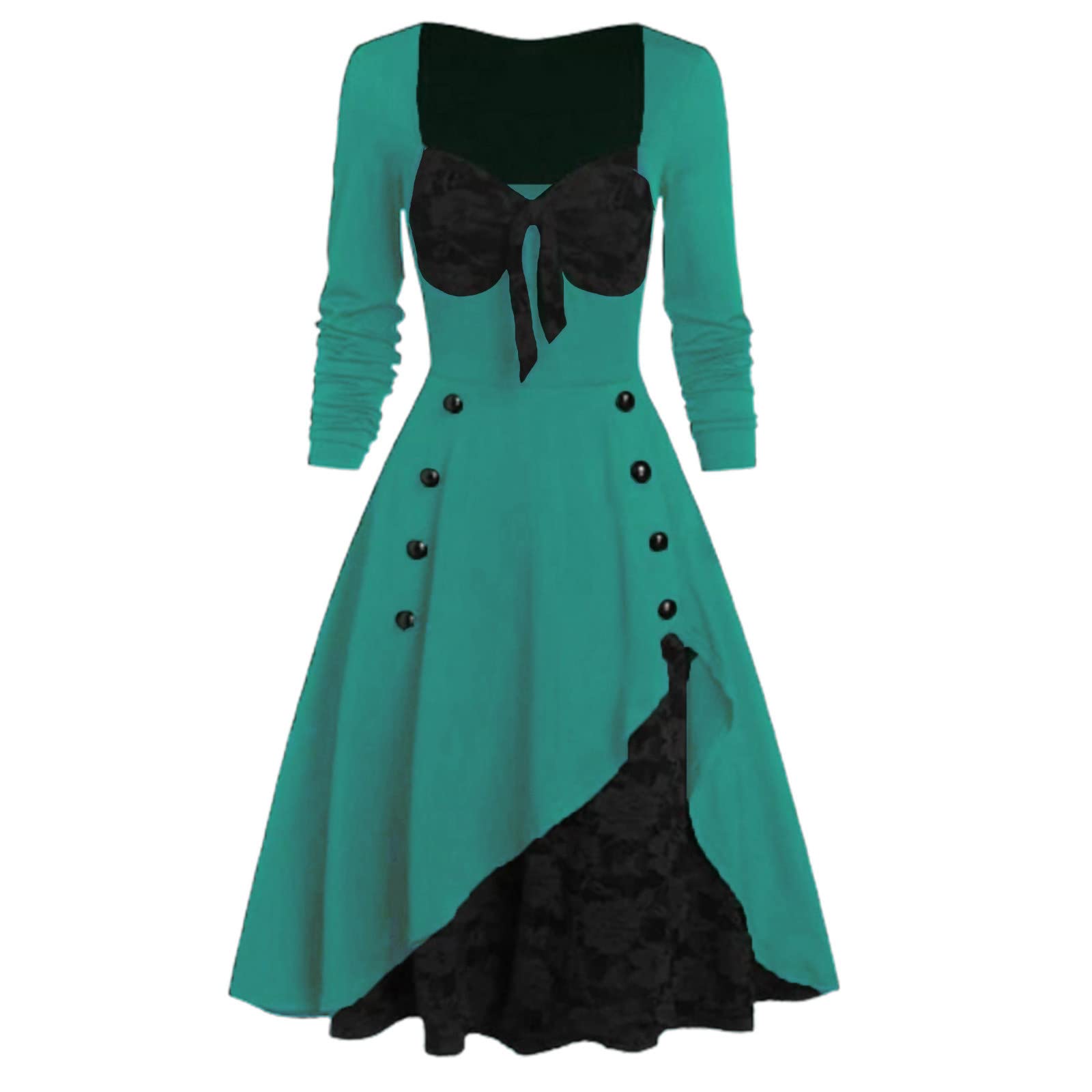 Gothic Steampunk Skull Lace Long Sleeve Cocktail Dress for Women Plus Size | Bow Tie Design for Halloween Costume, Cosplay & Victorian Themed Parties