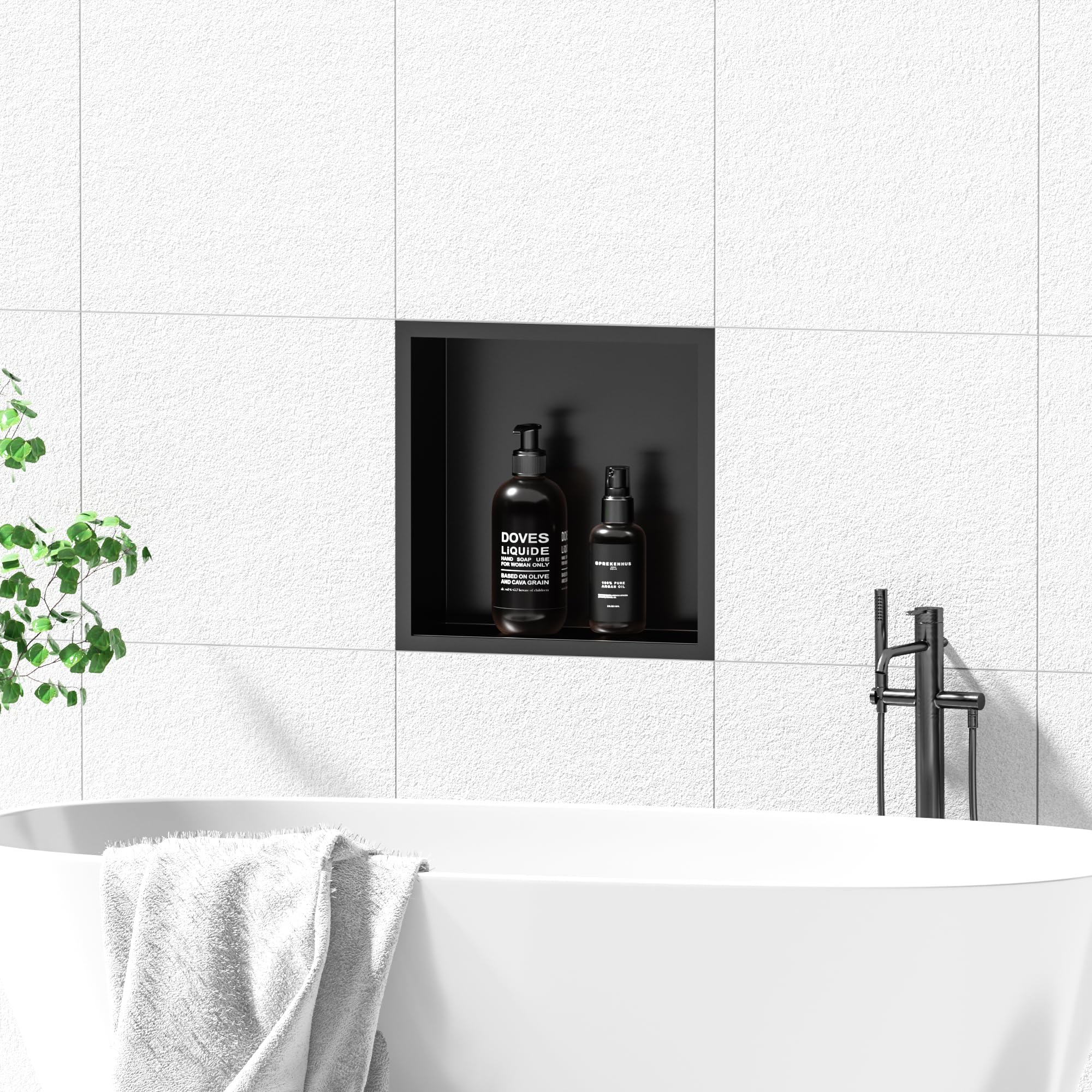 12x12 Inch Stainless Steel Bathroom Wall Niche - Waterproof Shower Recessed Shelf, No Tile Required, Matte Black Finish | Perfect for Bathroom Storage, Shampoo & Soap Organization, Modern Home Decor