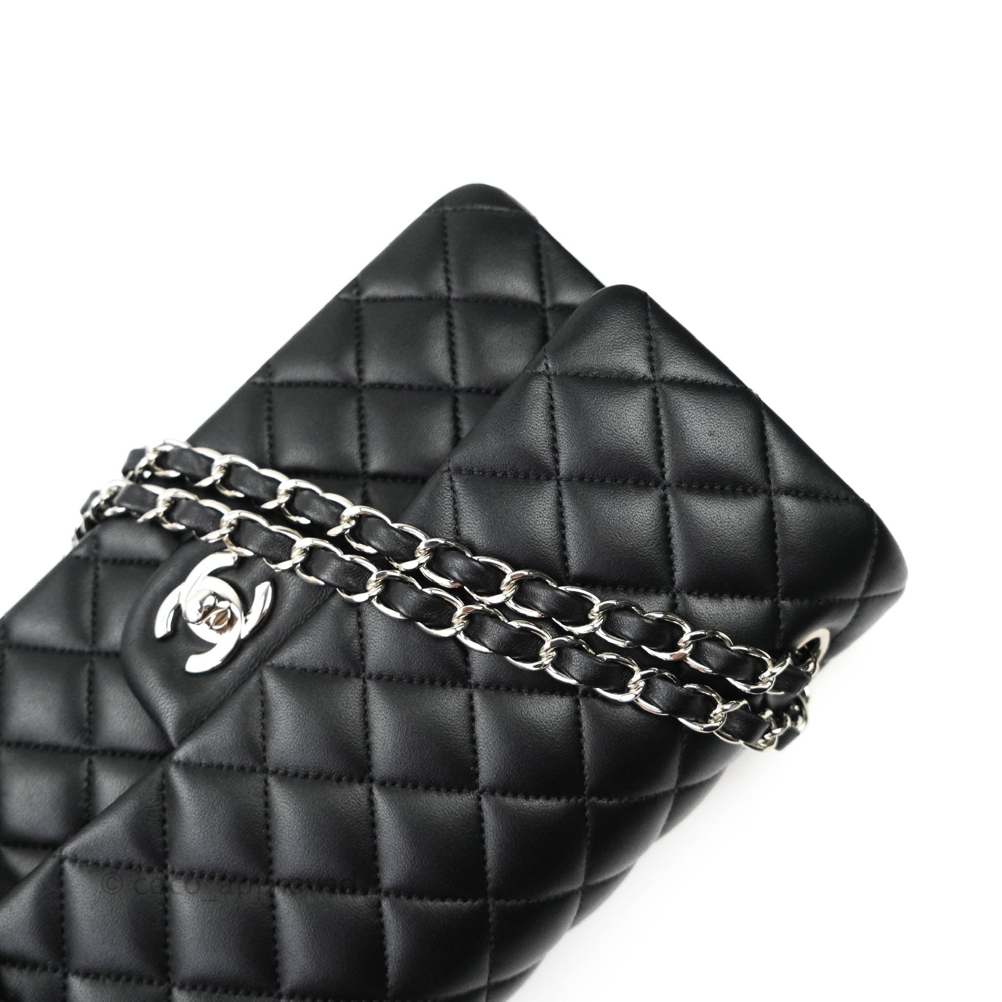 Chanel Classic M/L Medium Double Flap Bag Black Lambskin Silver Hardware - Luxury Designer Handbag for Women, Perfect for Work, Evening Events & Special Occasions