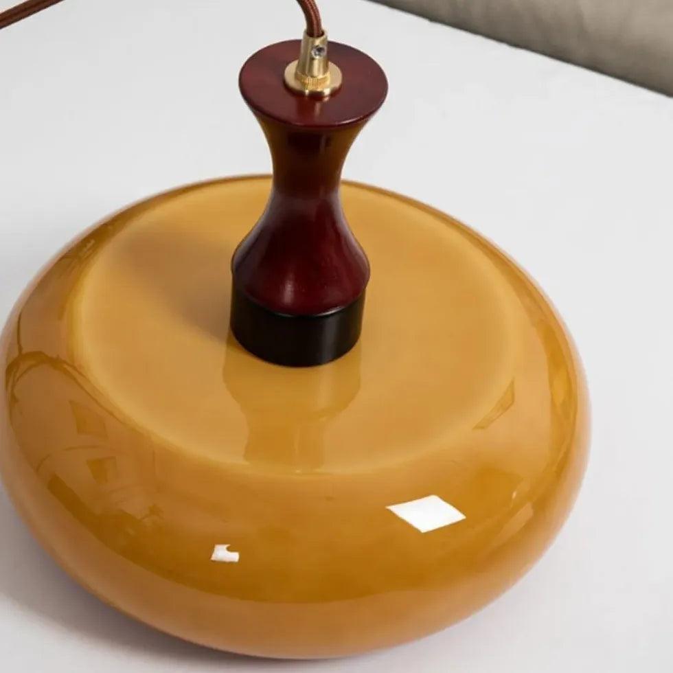 Vintage Brown Glass Pendant Light - Flat Spherical Design for Kitchen Island, Dining Room, and Bedroom Lighting