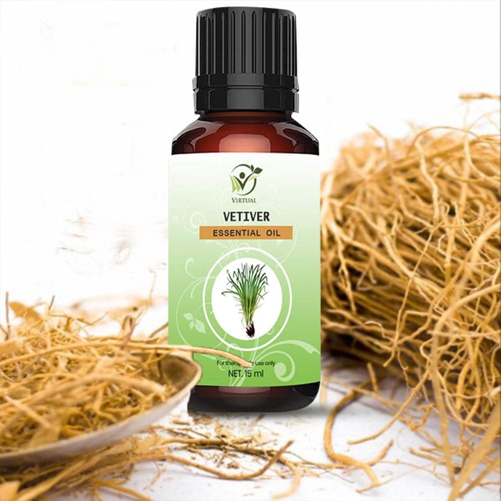 100% Pure Vetiver Essential Oil - Undiluted Therapeutic Grade for Hair Growth, Skin Care & Aromatherapy (15ml) | Natural Face Moisturizer, Stress Relief & Relaxation