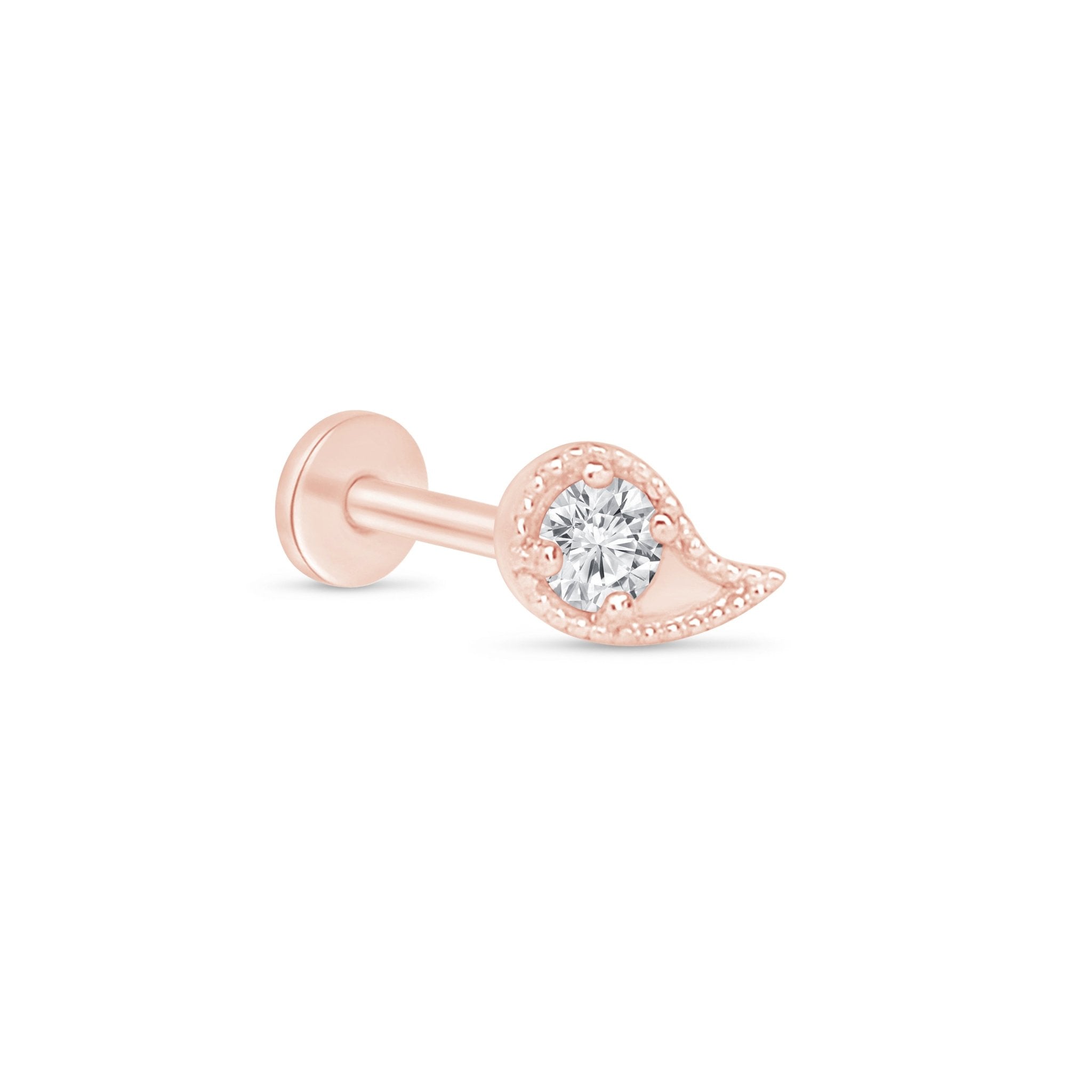 14K Rose Gold Diamond Paisley Flat Back Stud Earrings with Milgrain Detailing - Elegant Jewelry for Women, Perfect for Weddings, Parties & Daily Wear