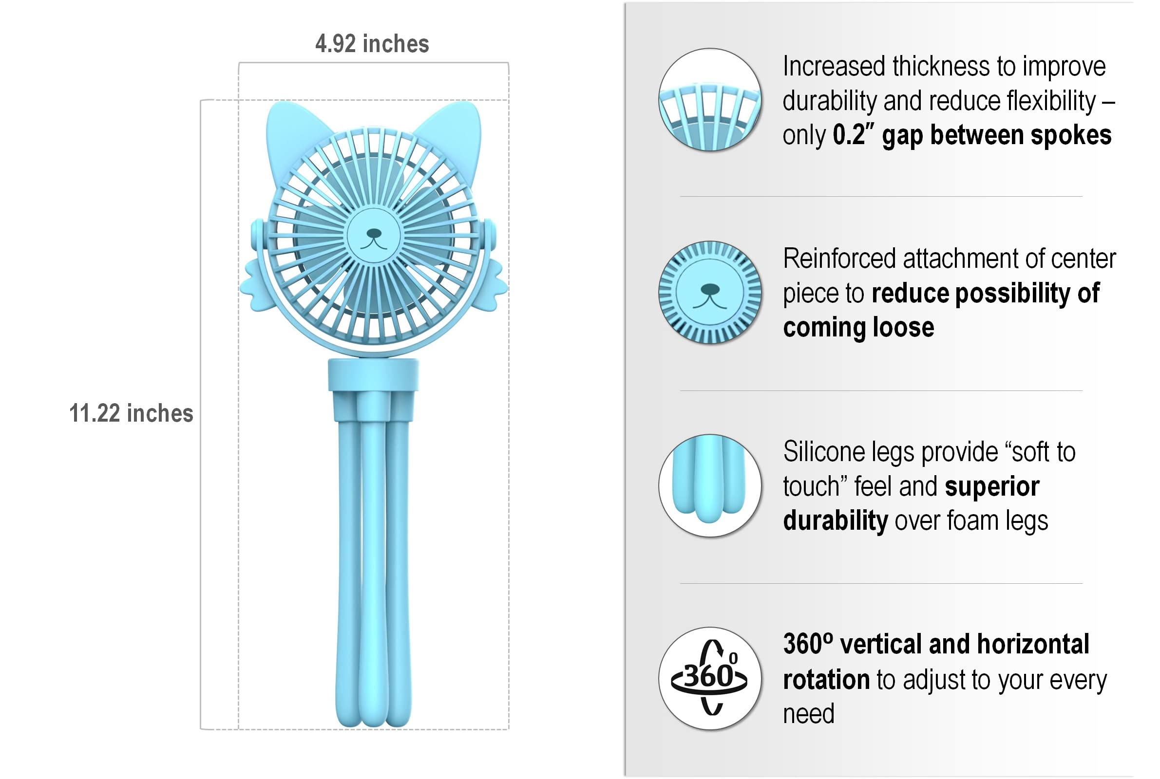 Portable Rechargeable Stroller Fan for Baby - USB Clip-On Handheld Fan with Night Light | Stroller Accessories & Nursery Cooling | Perfect for Strollers, Car Seats, Cribs & Outdoor Activities (Blue)