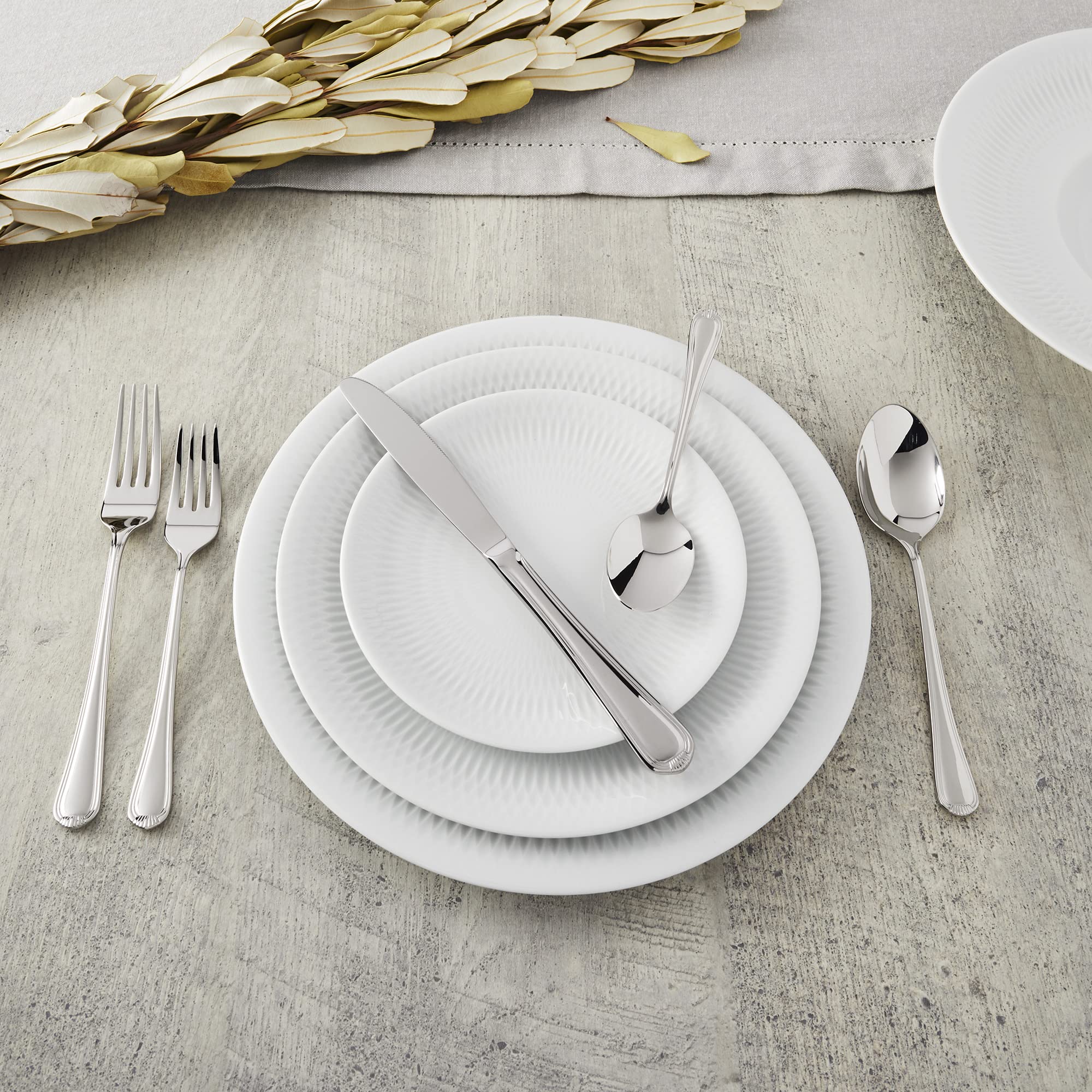 HENCKELS Alcea 65-Piece Flatware Set - Premium Stainless Steel Silverware with 8 Steak Knives for Dining, Entertaining & Special Occasions
