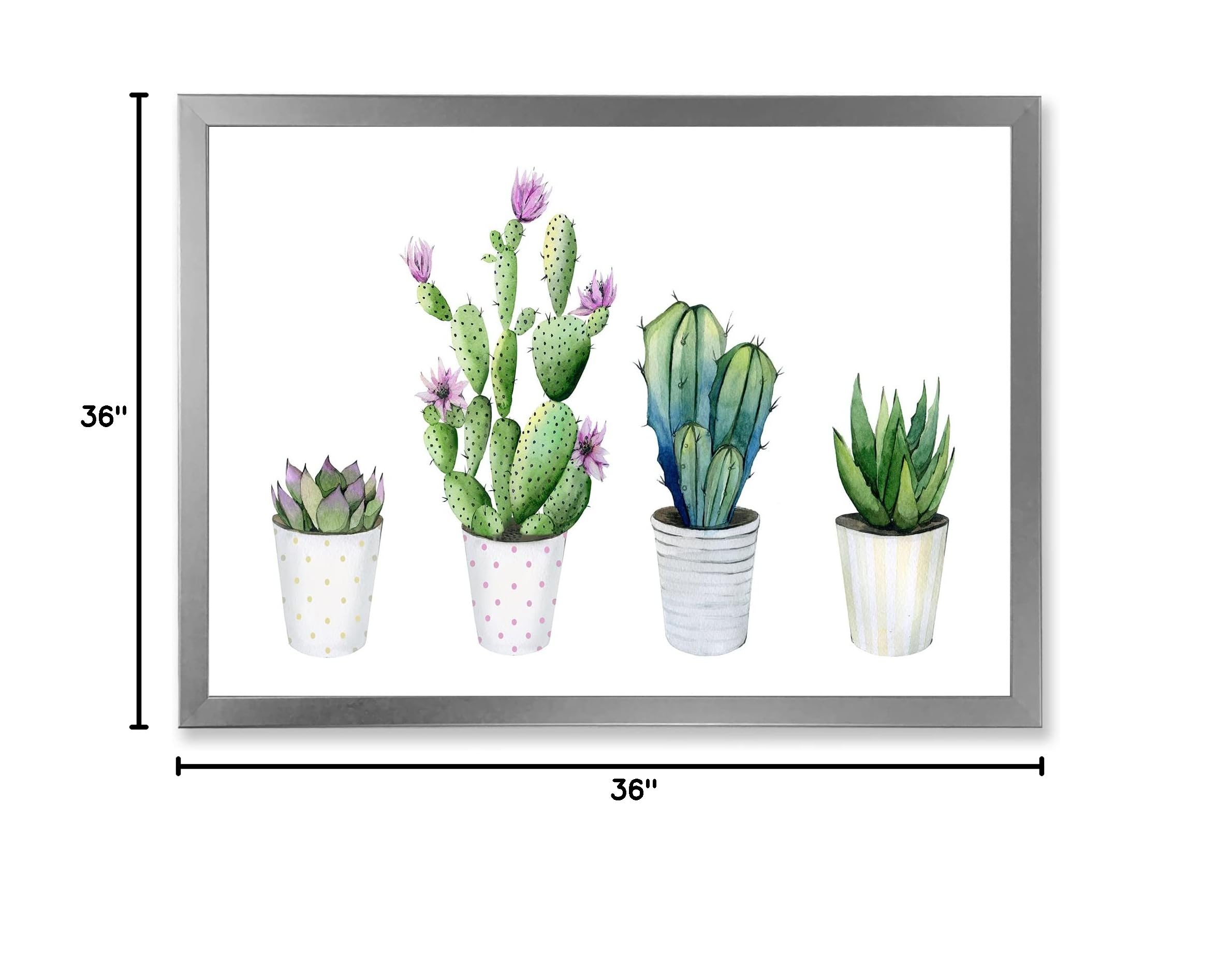 DesignQ Cactus & Succulent Aloe Vera Potted Plants - Farmhouse Style Framed Wall Art Decor for Living Room, Office & Home Interior