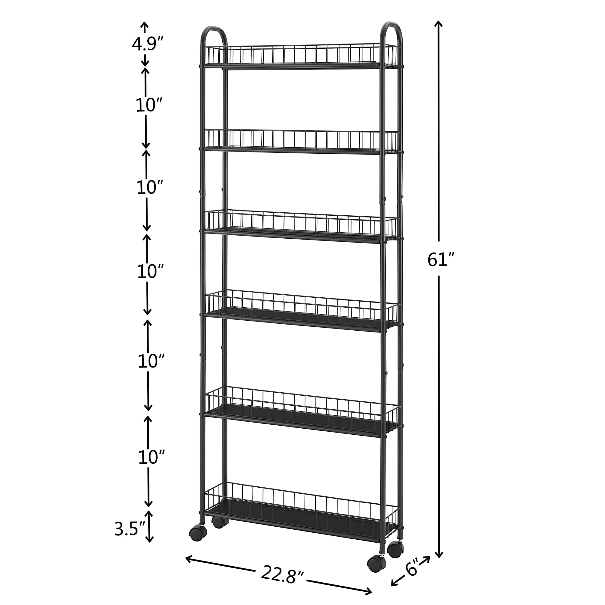 6-Tier Slim Rolling Storage Cart with Wheels - Metal Mobile Shelving Organizer for Office, Kitchen, Bathroom & Laundry Room - Space-Saving Narrow Utility Cart (6 Inches Wide) - Perfect for Small Spaces, Closet Organization & Home Storage Solutions