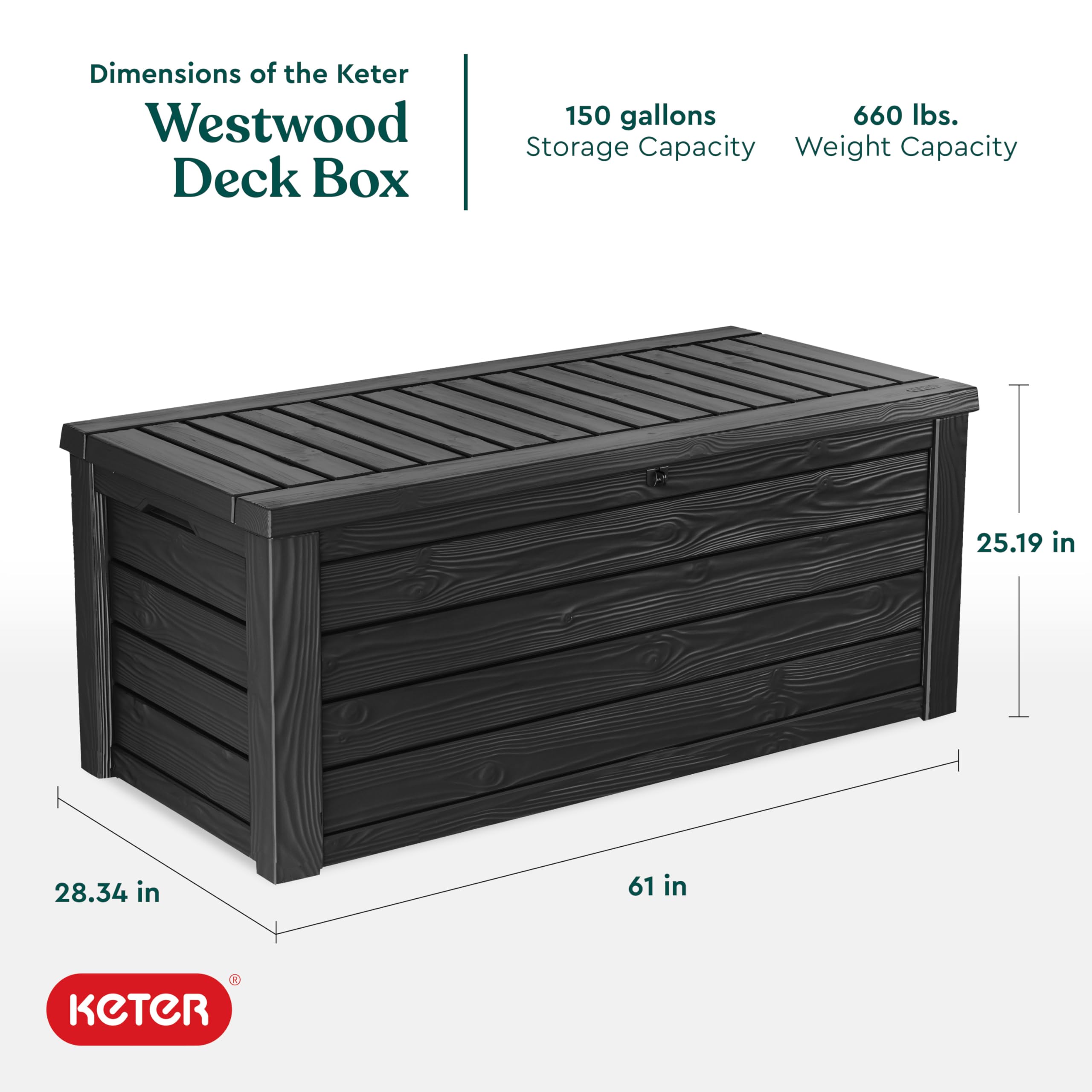 Keter 150 Gallon Outdoor Storage Deck Box - Waterproof Resin Patio Bin with Bench Seat - Dark Grey - Perfect for Backyard, Garden & Poolside Storage