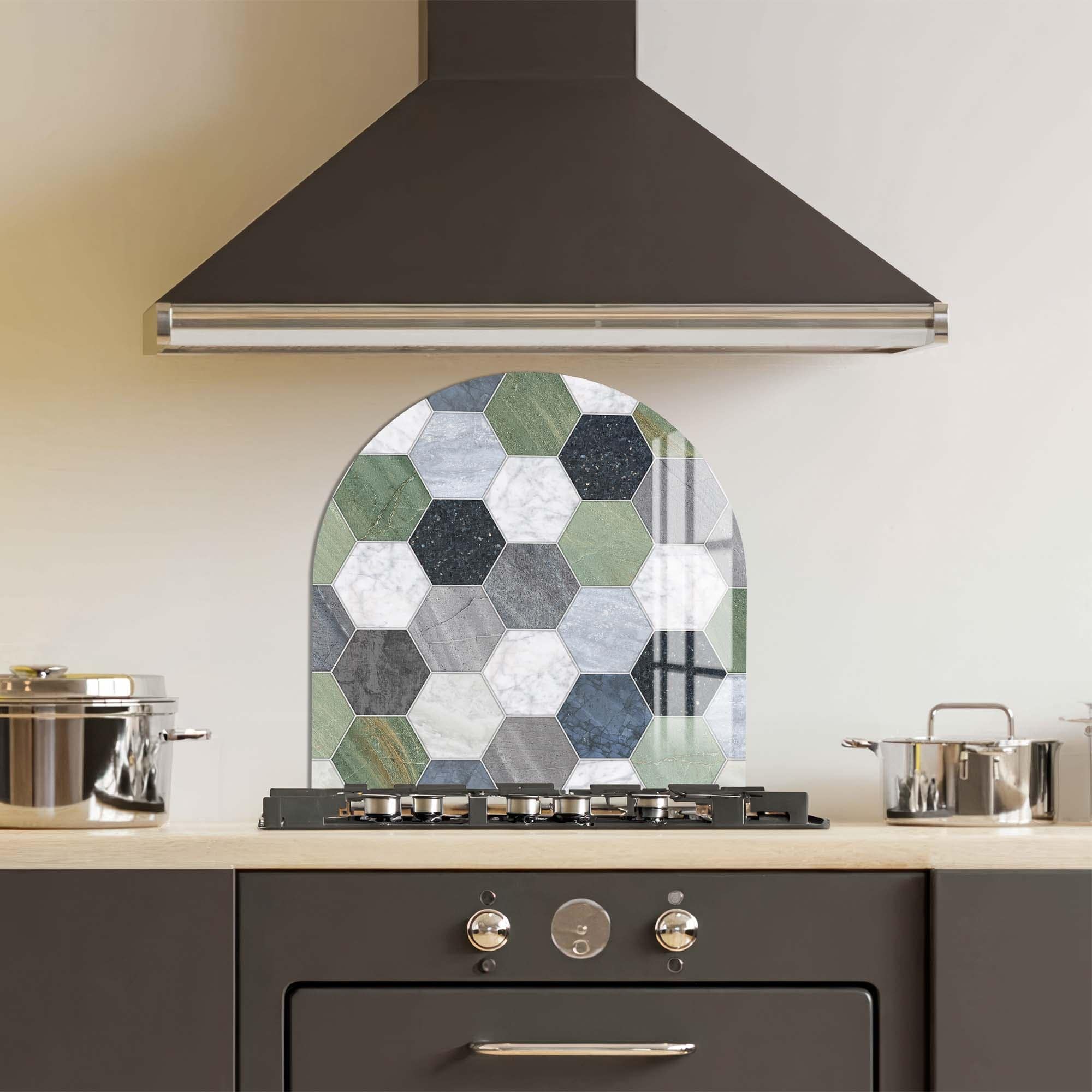 Hexagon Green Glass Splashback - Modern Kitchen Backsplash for Stove & Countertop Protection