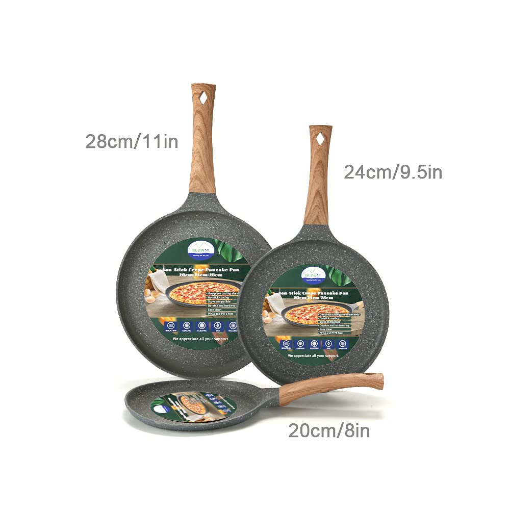 **24CM Non-Stick Cast Aluminum Pancake Pan with Heat-Resistant Wooden Handle - Professional Crepe & Pancake Maker for Induction, Gas & Electric Stoves - Perfect for Breakfast, Brunch & Family Cooking**