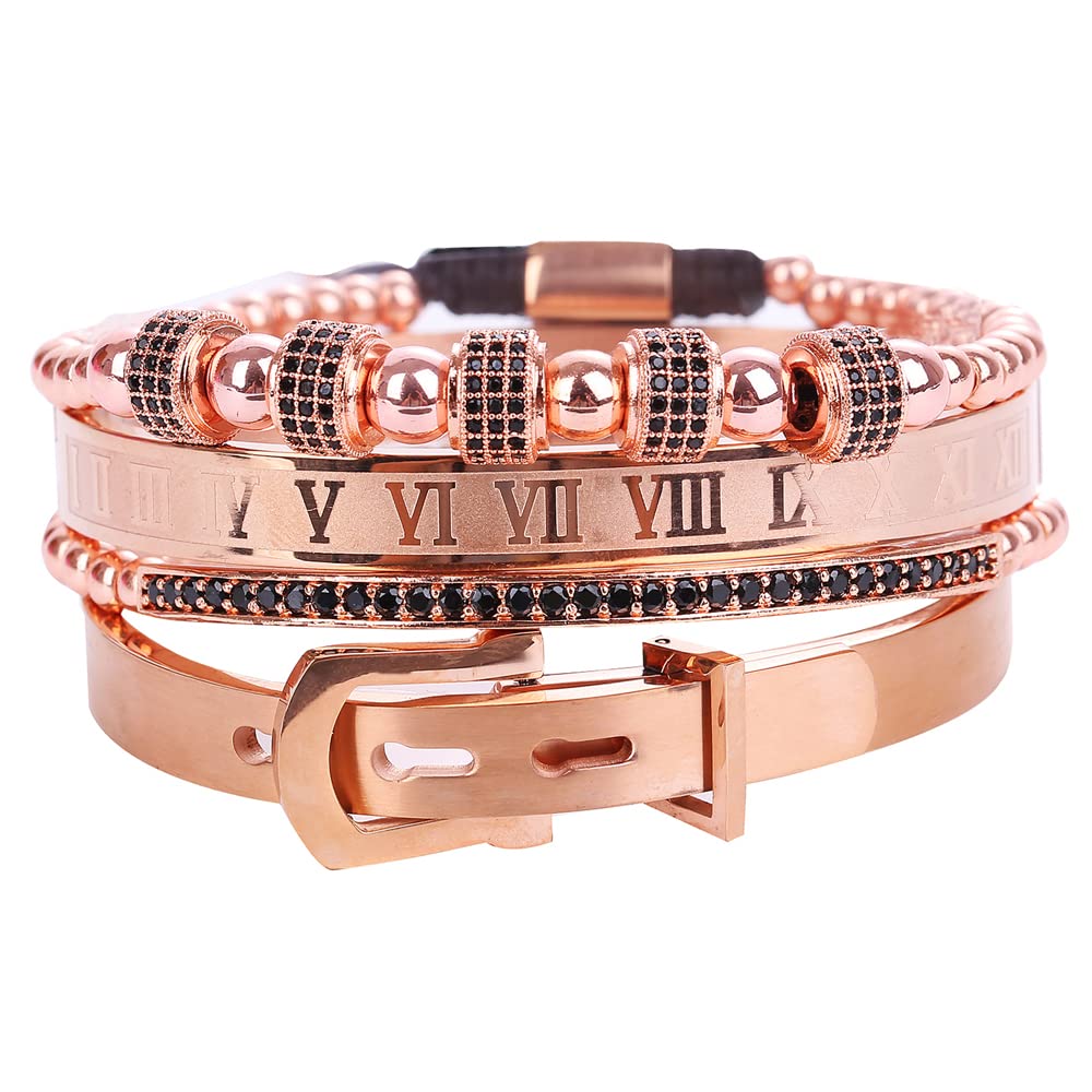 HYHONEY Men's Beaded Bracelet - Stainless Steel Micro Pave Zircon Cuff Bangle for Men & Women | Perfect for Casual Wear, Gifts & Special Occasions