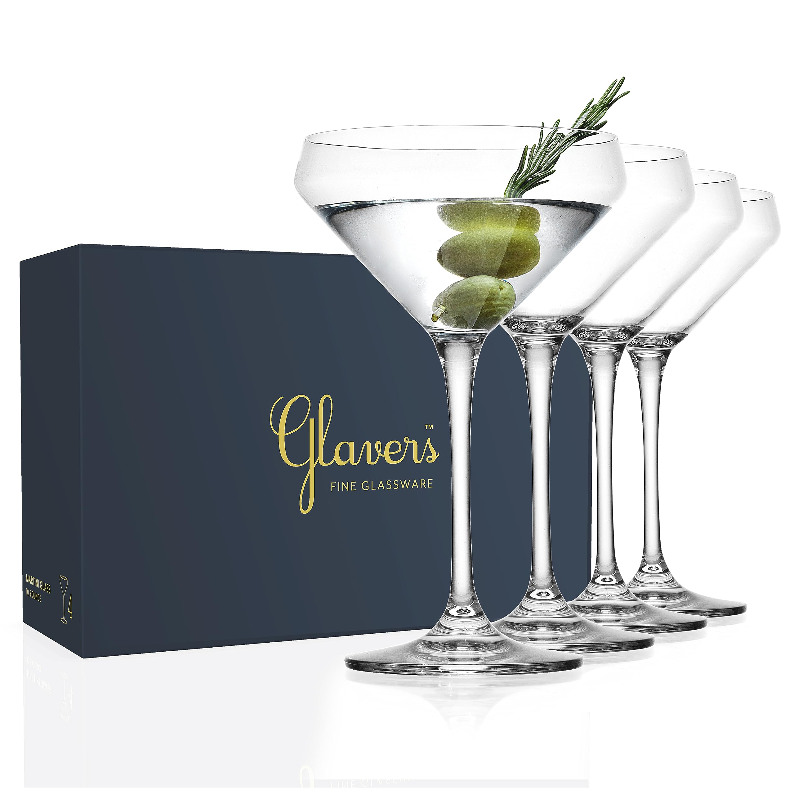 Premium 10.5oz Martini Glasses Set of 4 - Stemmed Cocktail Glasses for Margaritas, Martinis, Cosmopolitans & Gimlets - Elegant Barware with Gift Packaging - Perfect for Home Bars, Parties & Entertaining