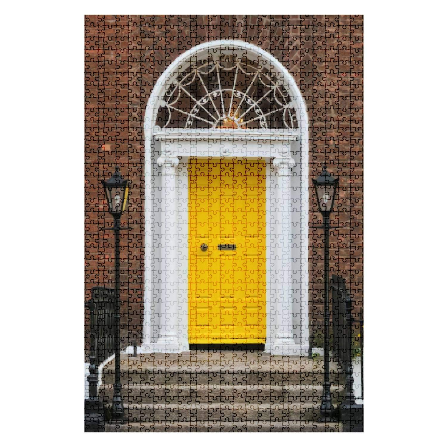 1000-Piece Wooden Jigsaw Puzzle - Georgian Yellow Door Dublin Ireland - Fun DIY Toy for Adults & Kids - Home Decor & Gift Idea