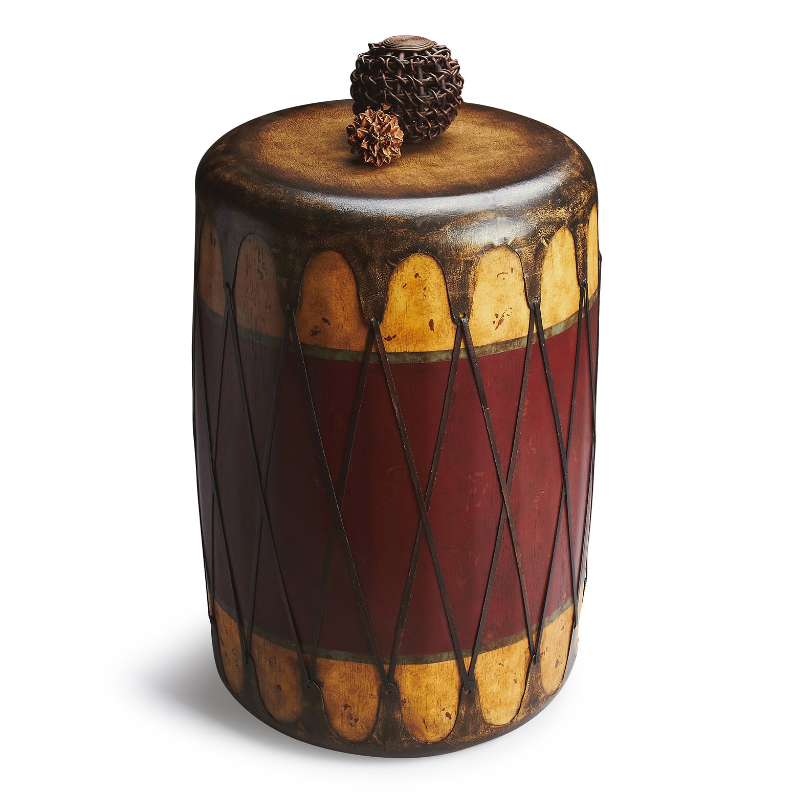 Kensington Row Mozambique Drum End Table - Stylish Side Table for Living Room, Bedroom & Office - Perfect for Coffee, Books & Décor