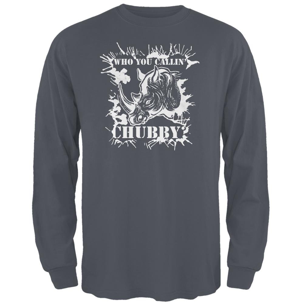 Old Glory 'Who You Callin' Chubby?' Men's Long Sleeve Graphic T-Shirt - Charcoal - Small | Patriotic American Casual Wear for Everyday & Outdoor Activities